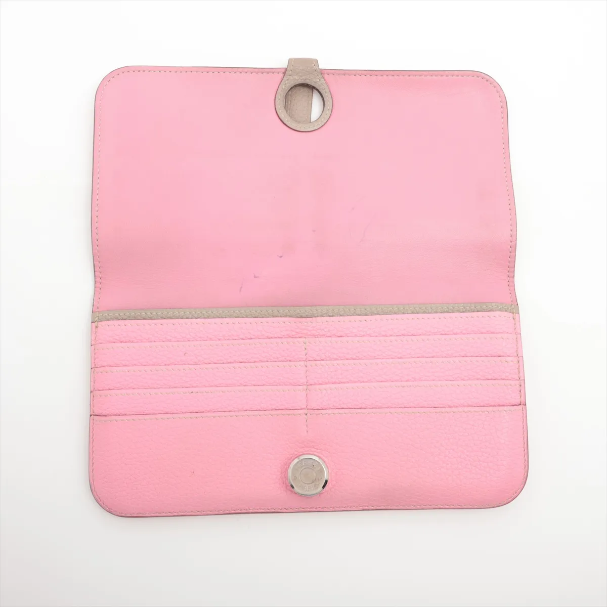 Dogon Long Taurillon Clemence Long Wallet Pink x Beige Silver Hardware M:2009 — view 3
