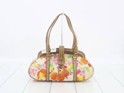 Canvas x Leather Handbag, Multicolor