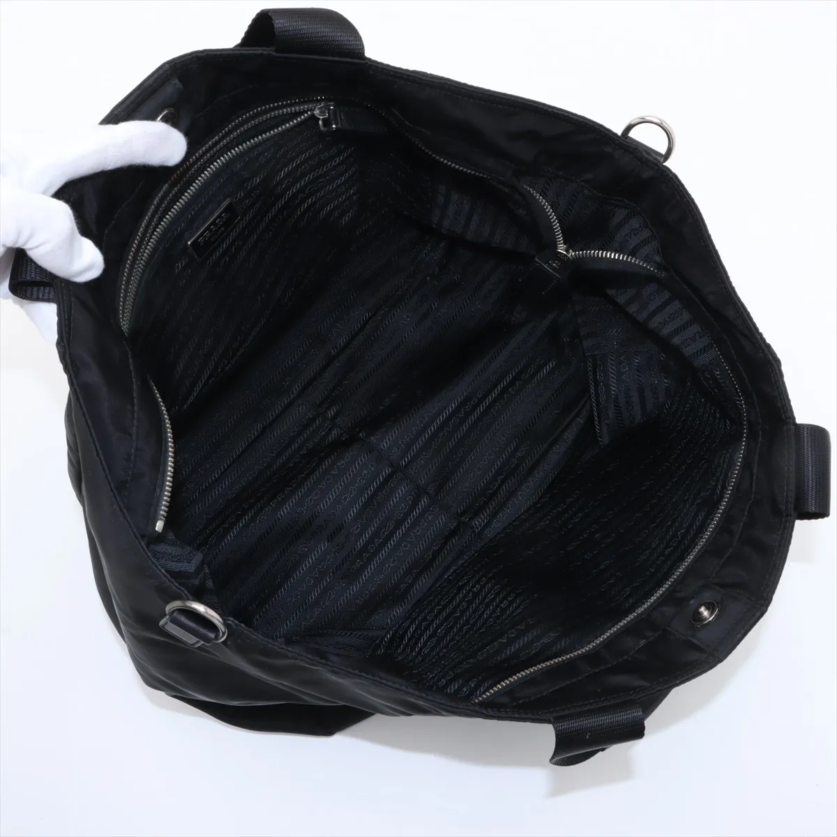 Tessuto Nylon x Leather 2WAY Handbag Black — view 8