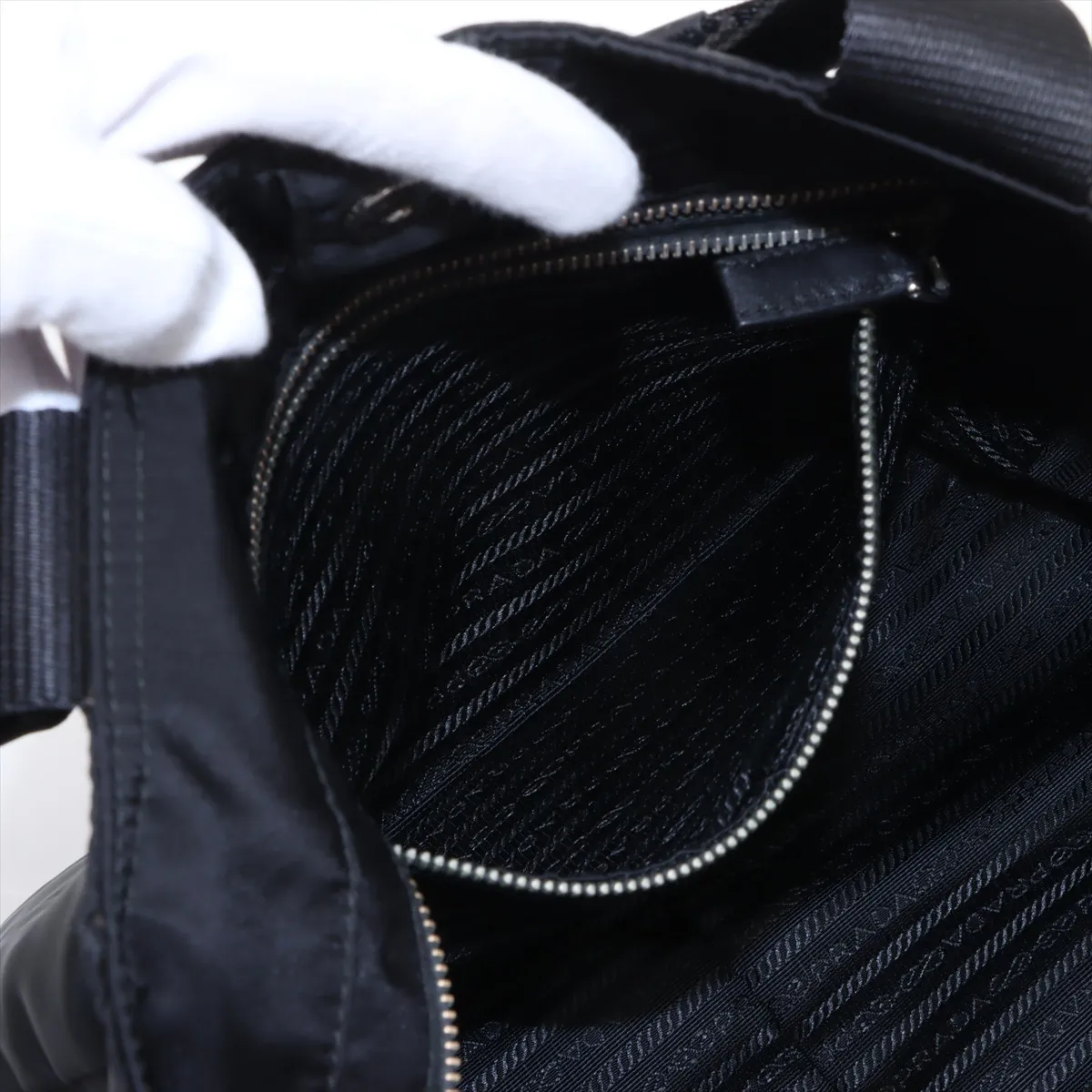 Tessuto Nylon x Leather 2WAY Handbag Black — view 9