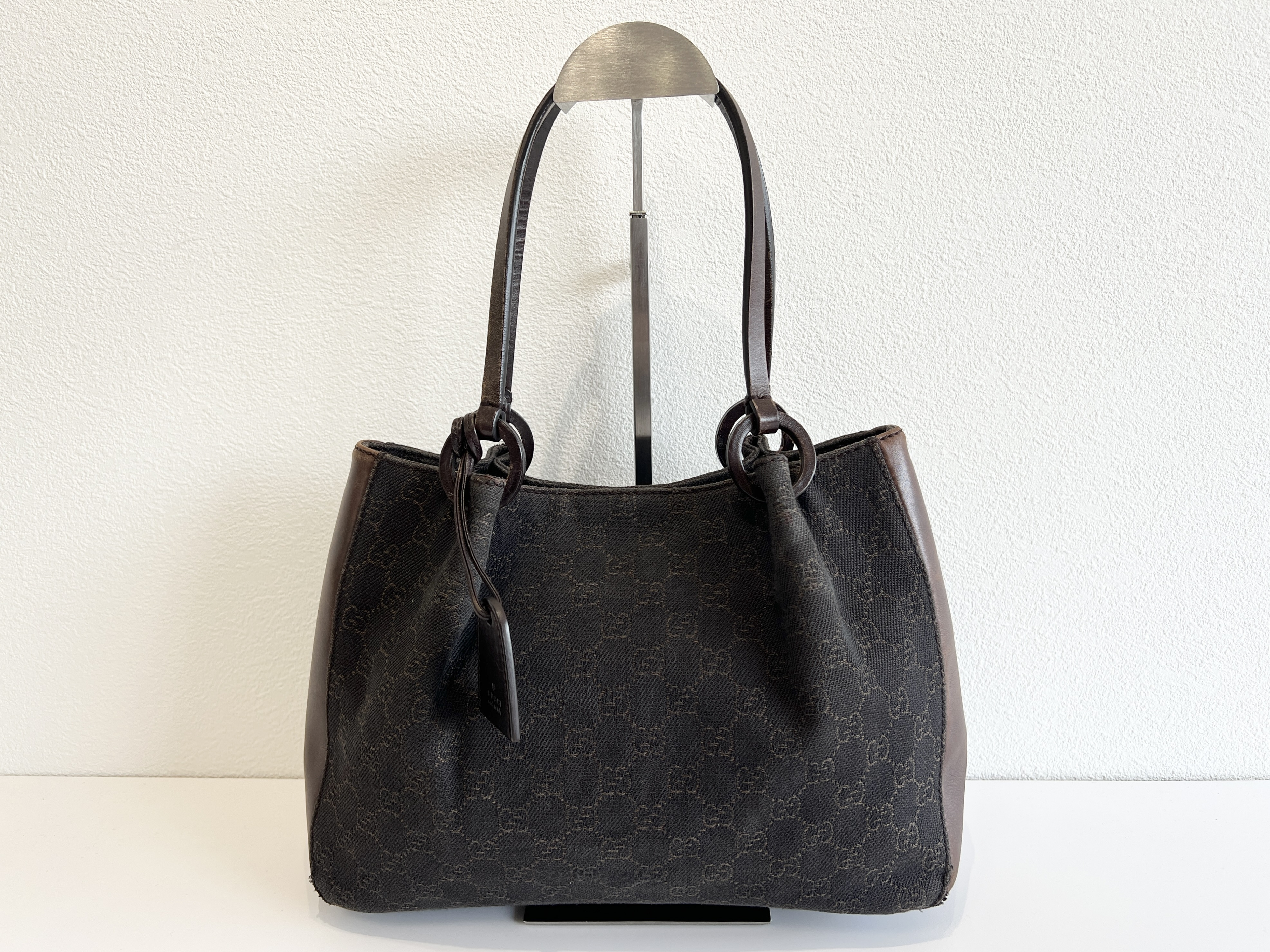 GG Canvas Leather Denim Pouch Tote Bag Handbag — view 2