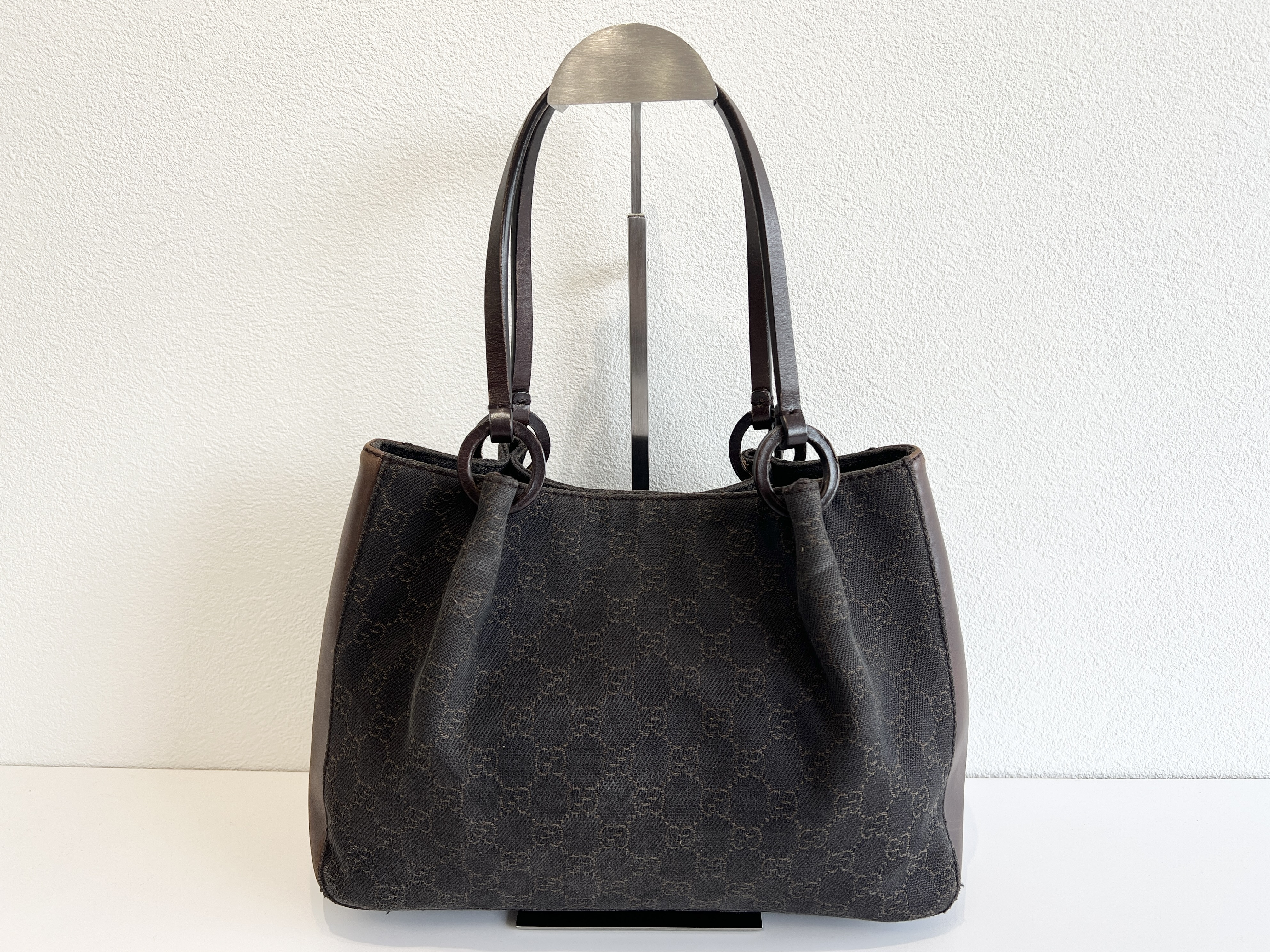 GG Canvas Leather Denim Pouch Tote Bag Handbag — view 3