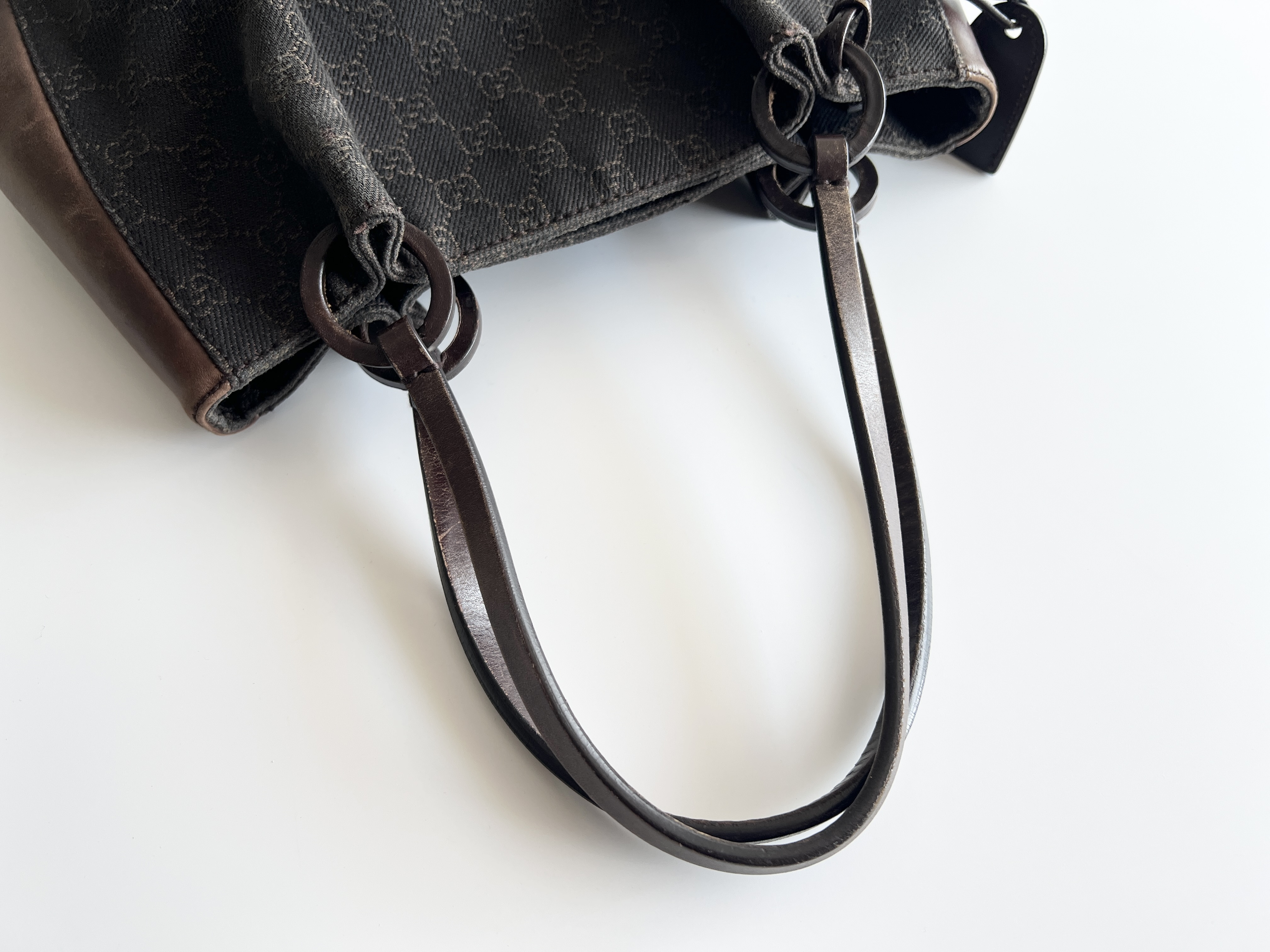 GG Canvas Leather Denim Pouch Tote Bag Handbag — view 4
