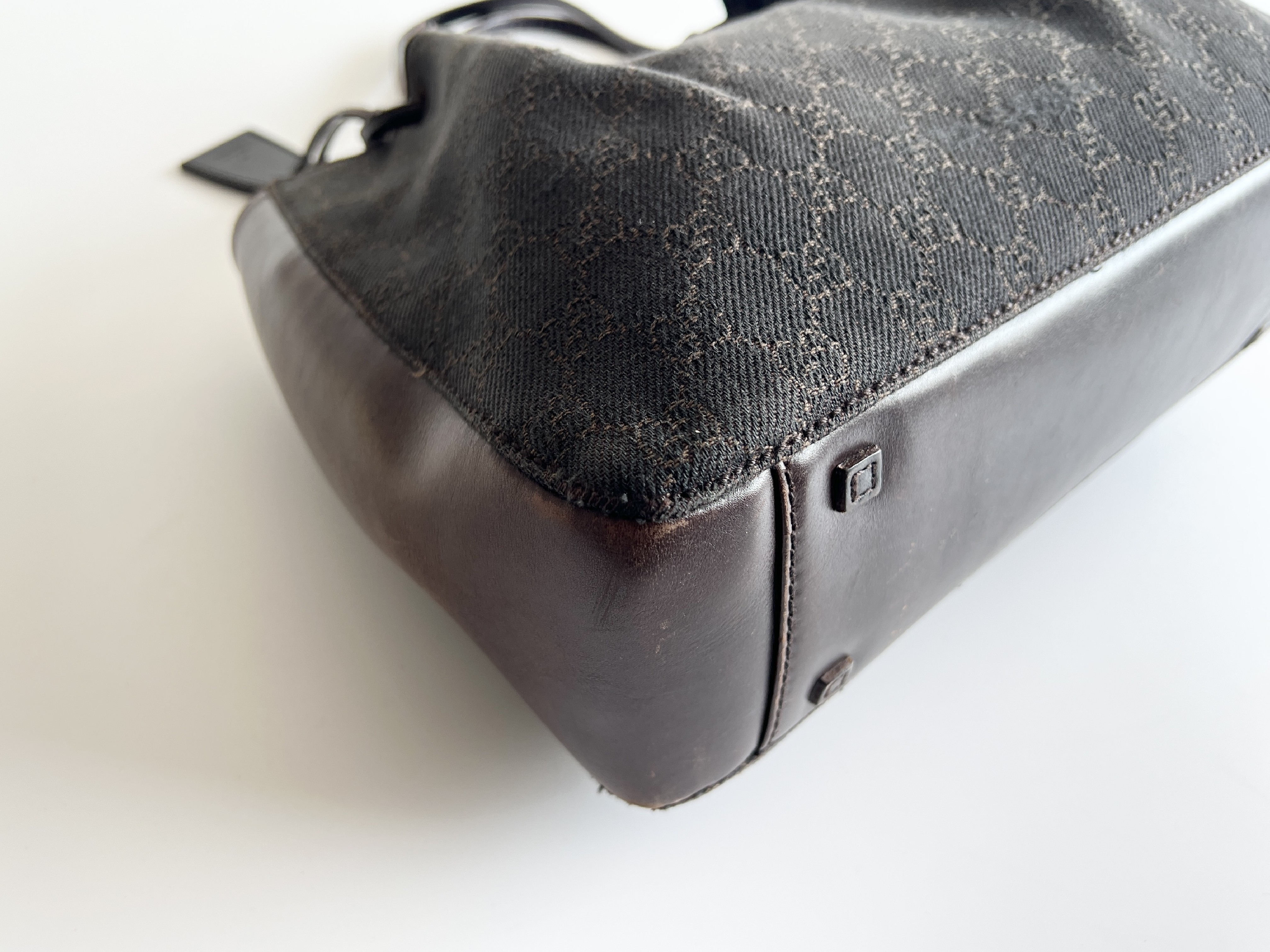 GG Canvas Leather Denim Pouch Tote Bag Handbag — view 7