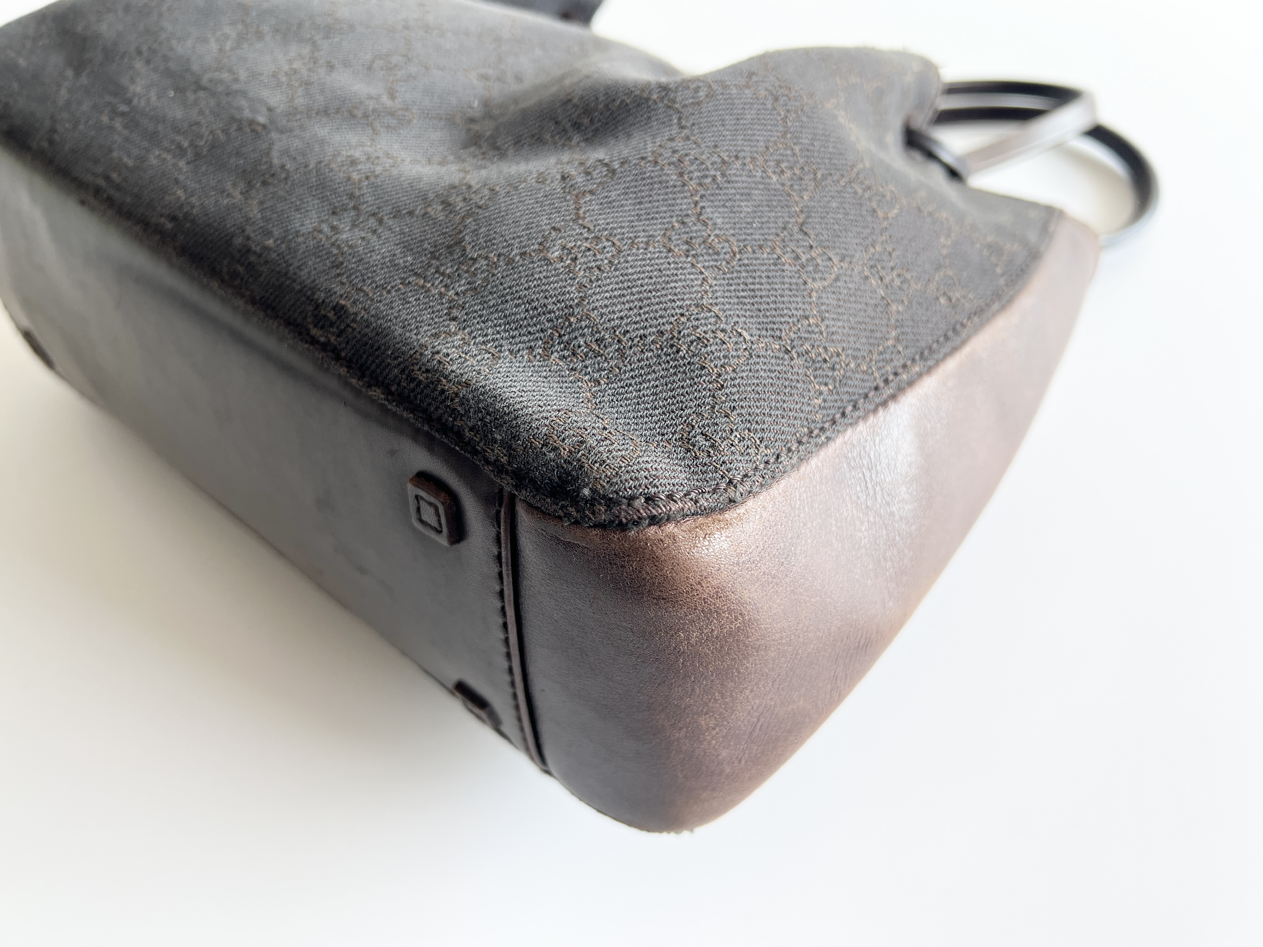GG Canvas Leather Denim Pouch Tote Bag Handbag — view 8