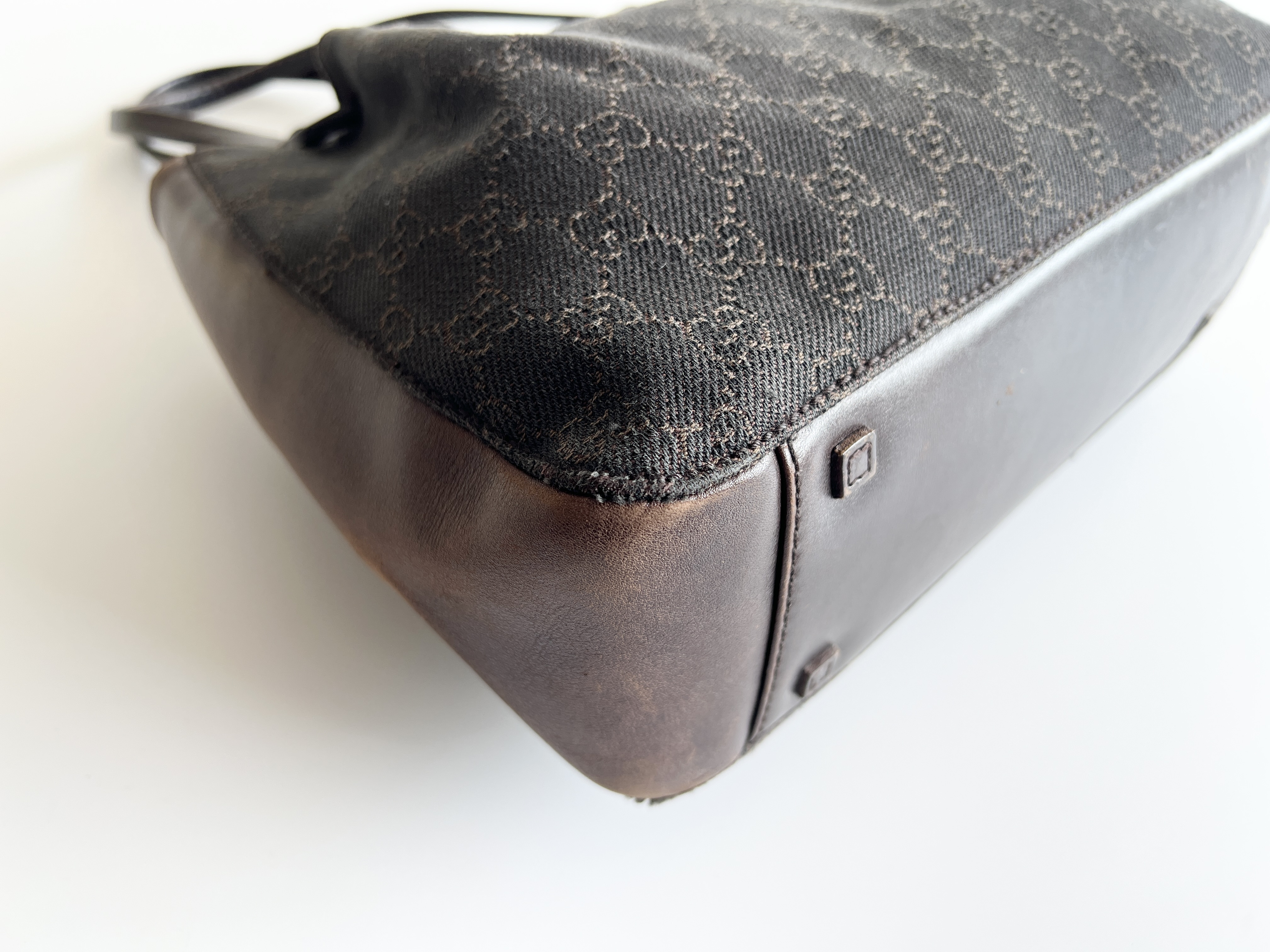 GG Canvas Leather Denim Pouch Tote Bag Handbag — view 9