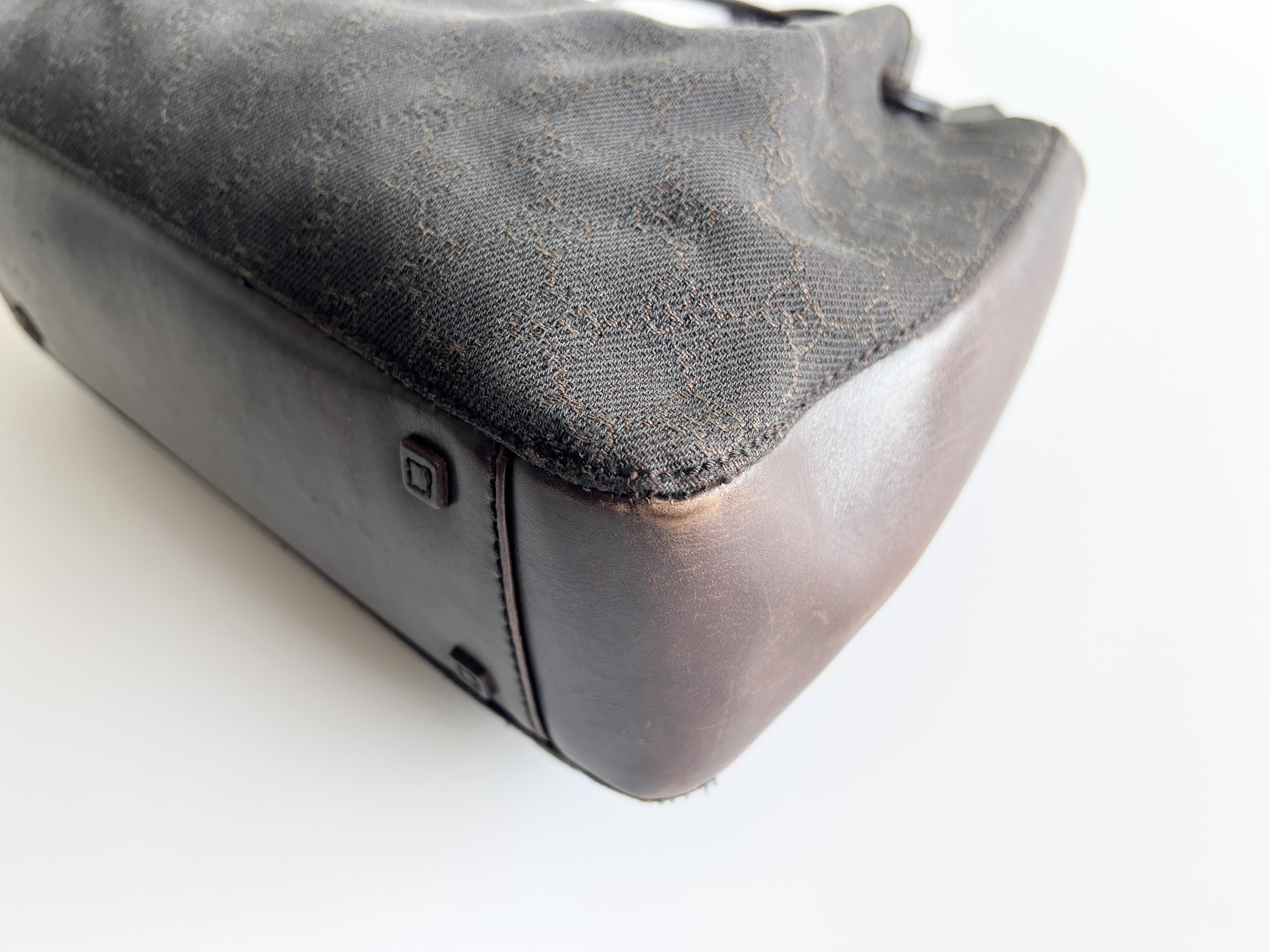GG Canvas Leather Denim Pouch Tote Bag Handbag — view 10
