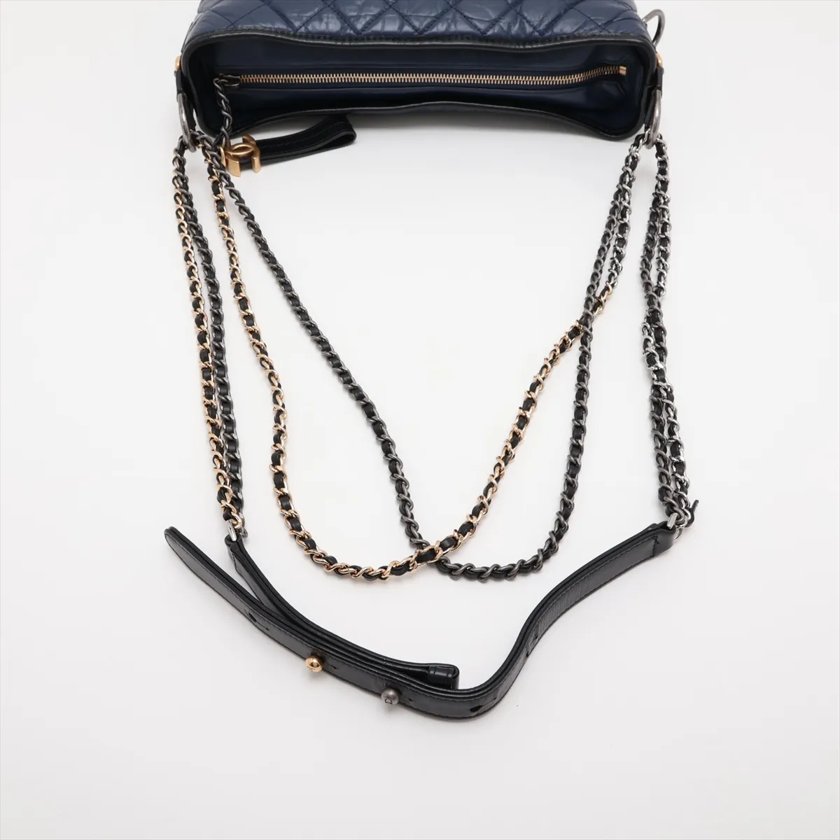 Gabrielle de Chanel Vintage Calfskin Chain Shoulder Bag, Navy x Black, Gold x Silver Hardware, Serial Number 24 — view 5