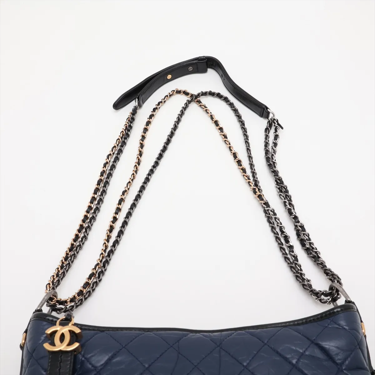 Gabrielle de Chanel Vintage Calfskin Chain Shoulder Bag, Navy x Black, Gold x Silver Hardware, Serial Number 24 — view 6