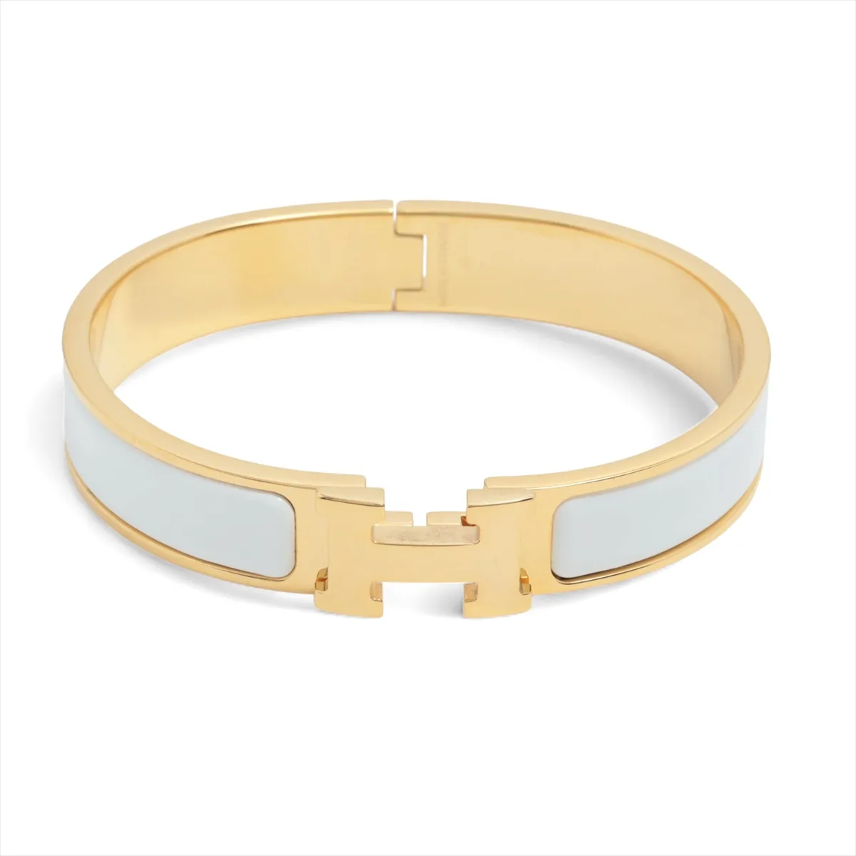 Clic Clac H Bangle Bracelet, GP x Enamel, Gold x White,