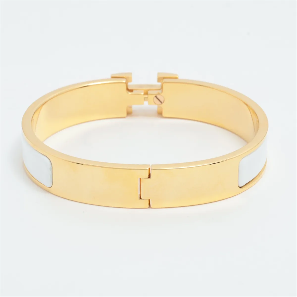 Clic Clac H Bangle Bracelet, GP x Enamel, Gold x White, — view 2