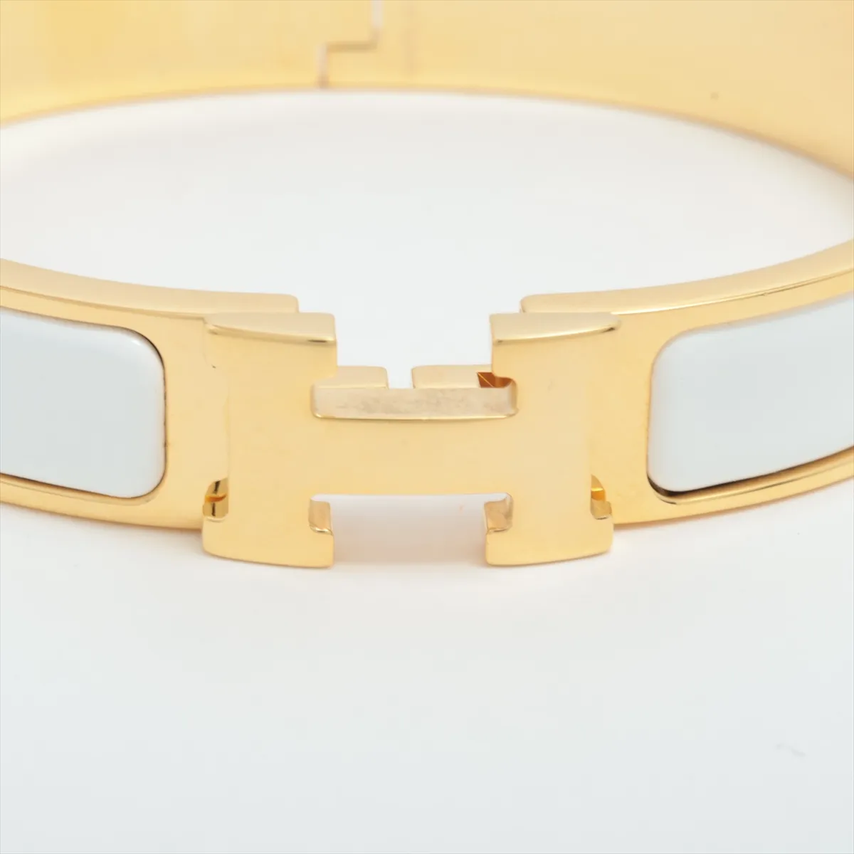 Clic Clac H Bangle Bracelet, GP x Enamel, Gold x White, — view 3