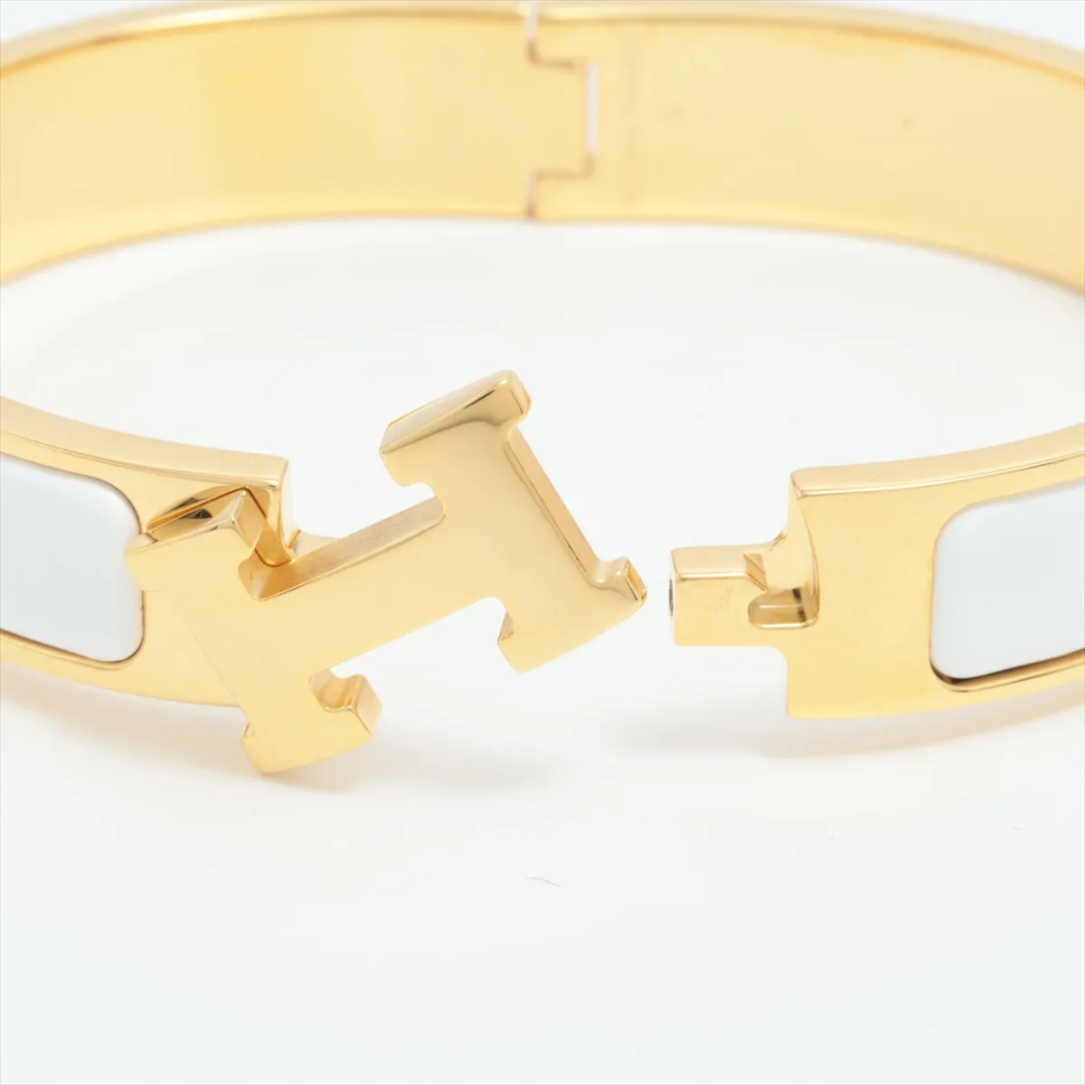 Clic Clac H Bangle Bracelet, GP x Enamel, Gold x White, — view 5