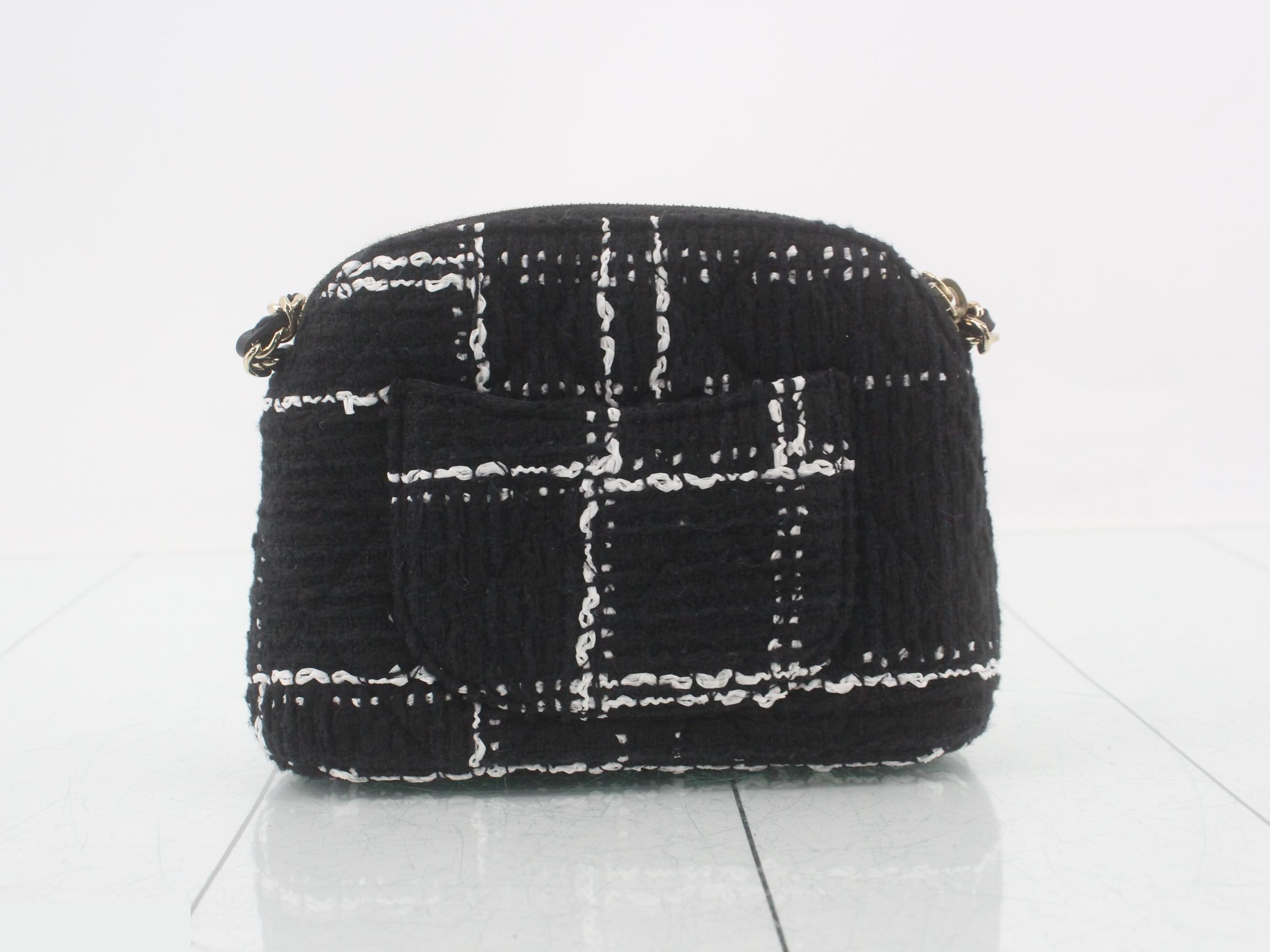 Matelassé Tweed Chain Shoulder Bag, Black — view 2