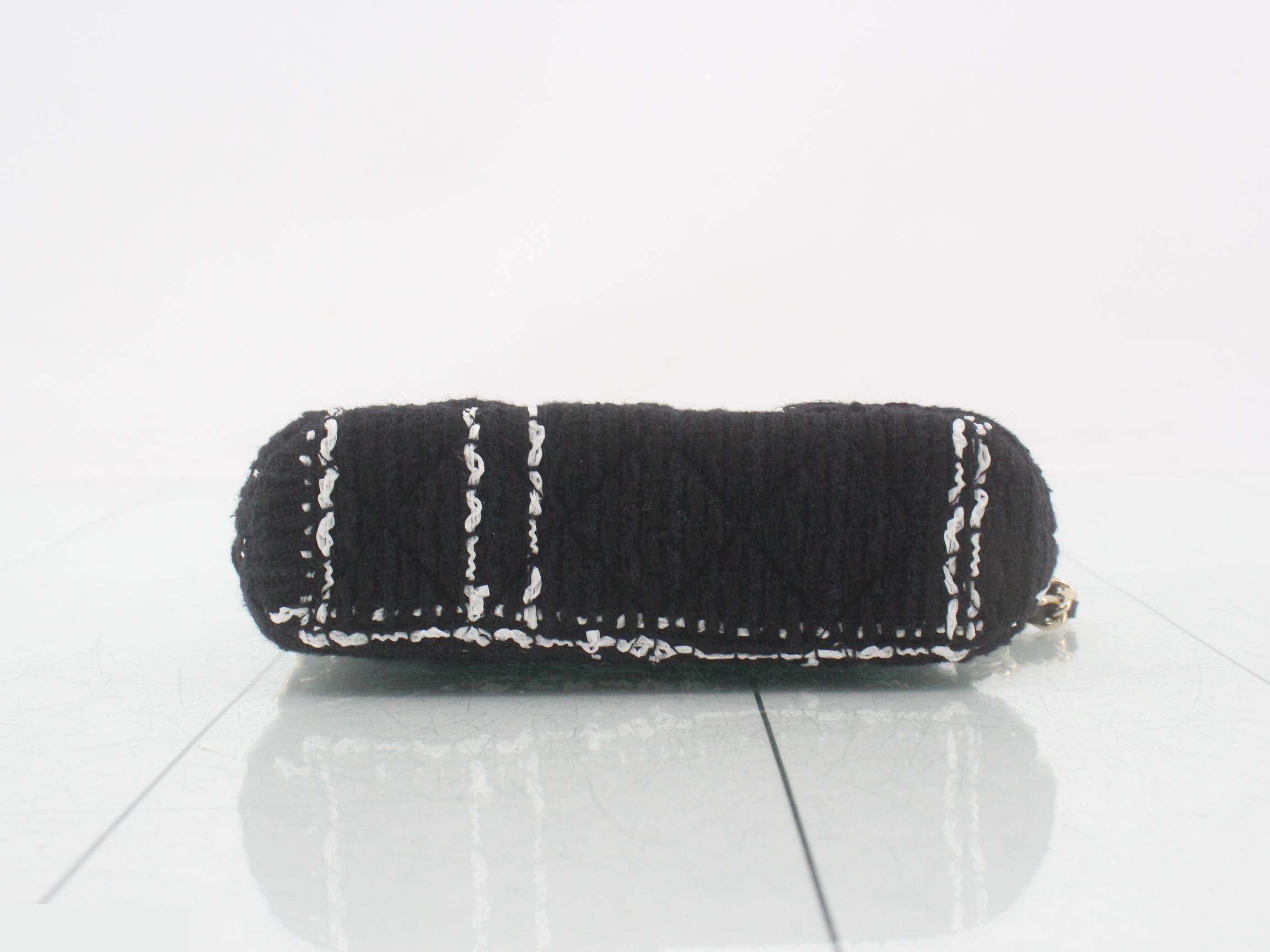 Matelassé Tweed Chain Shoulder Bag, Black — view 3