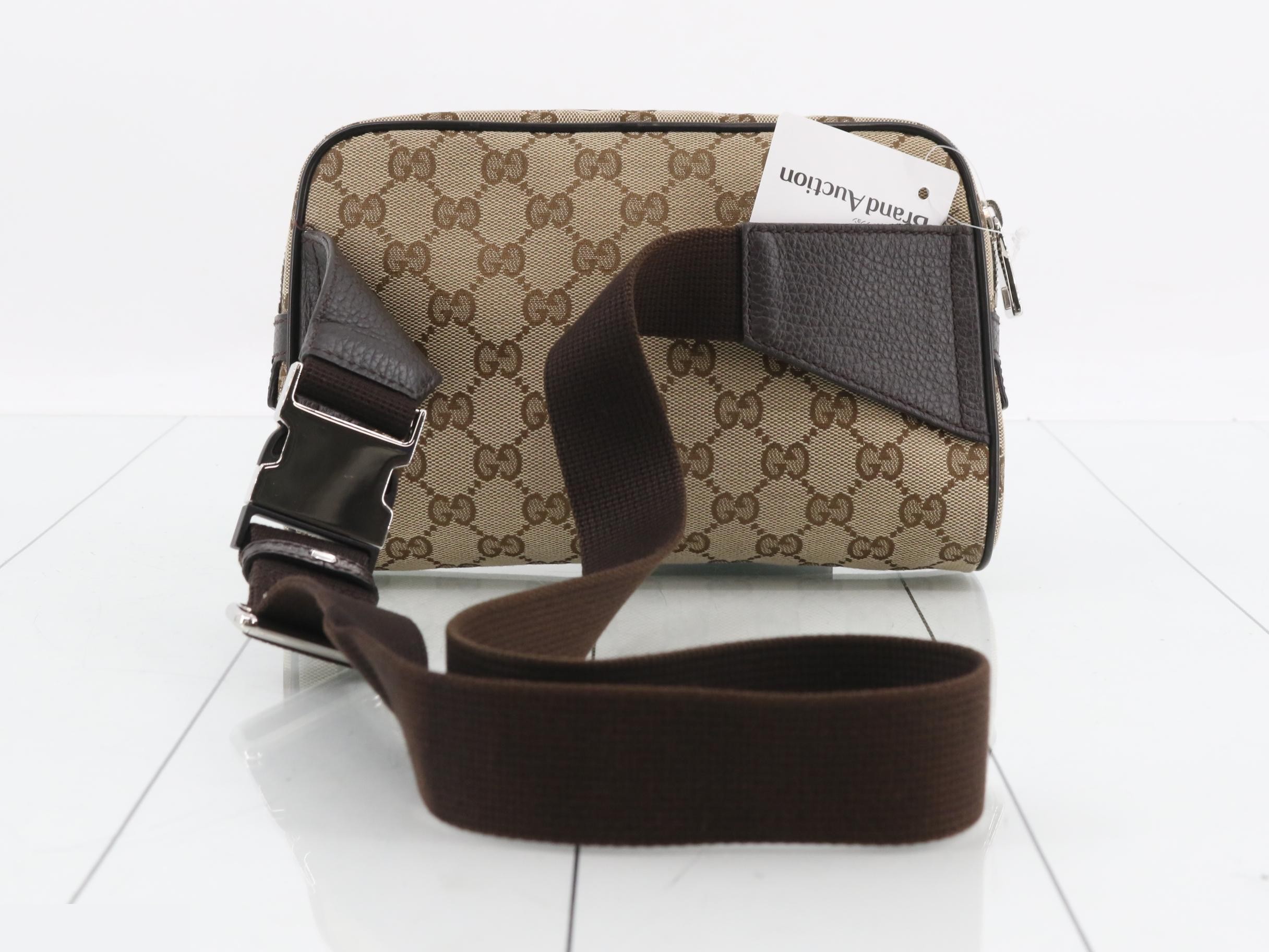 GG Canvas Waist Bag, Beige/Brown, Silver Hardware, with Dust Bag — view 2