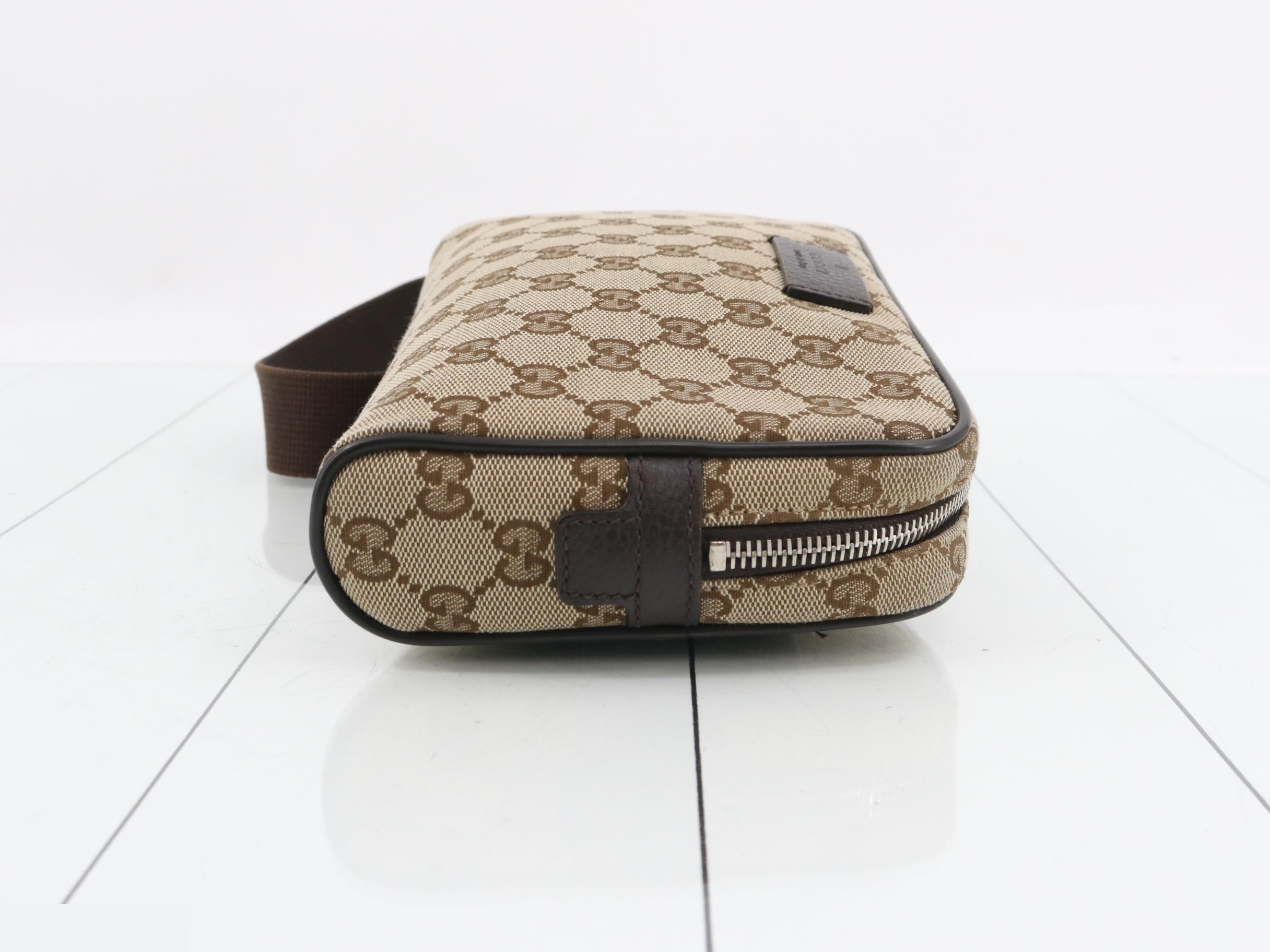 GG Canvas Waist Bag, Beige/Brown, Silver Hardware, with Dust Bag — view 3