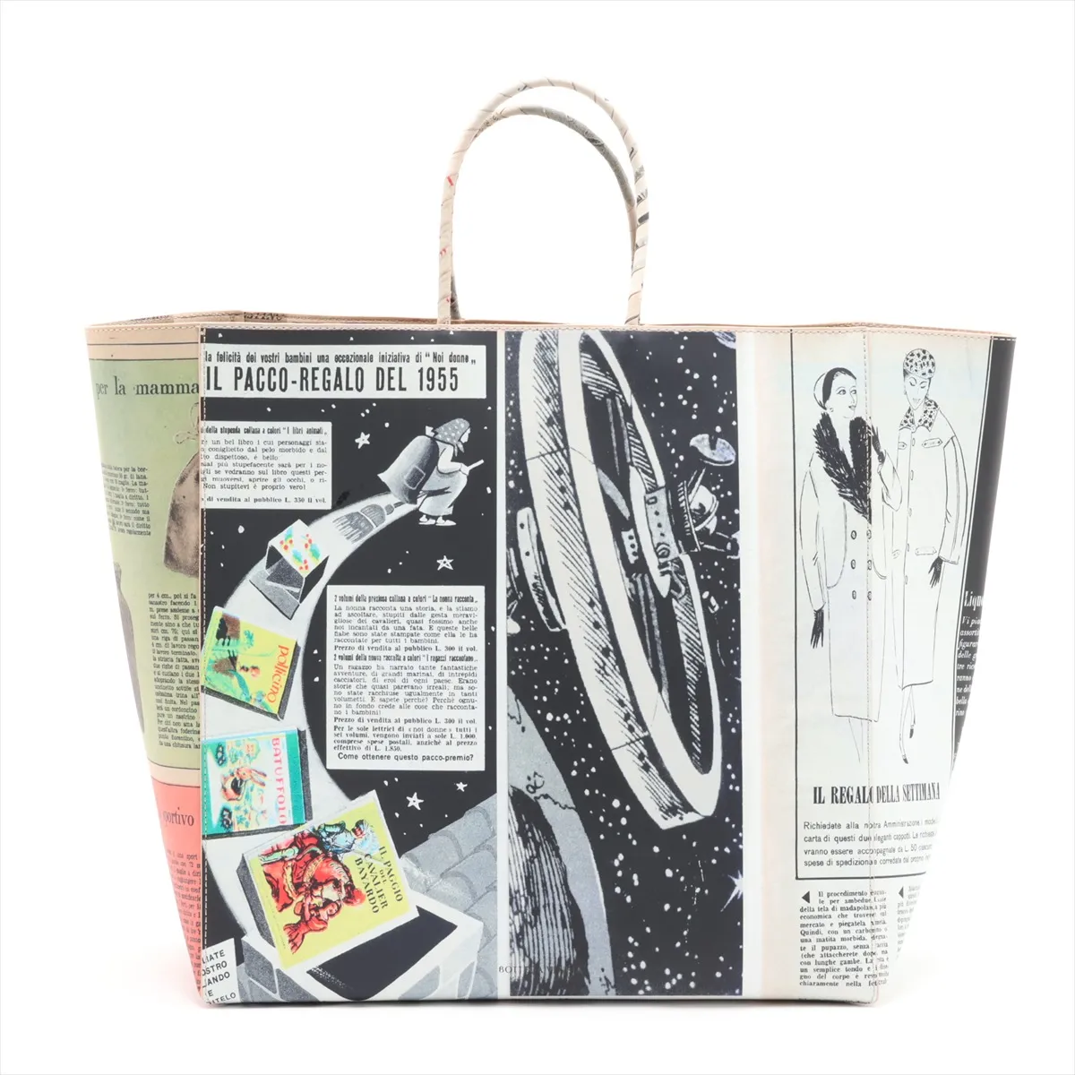 Newspaper Leather Tote Bag, Multicolor — view 2