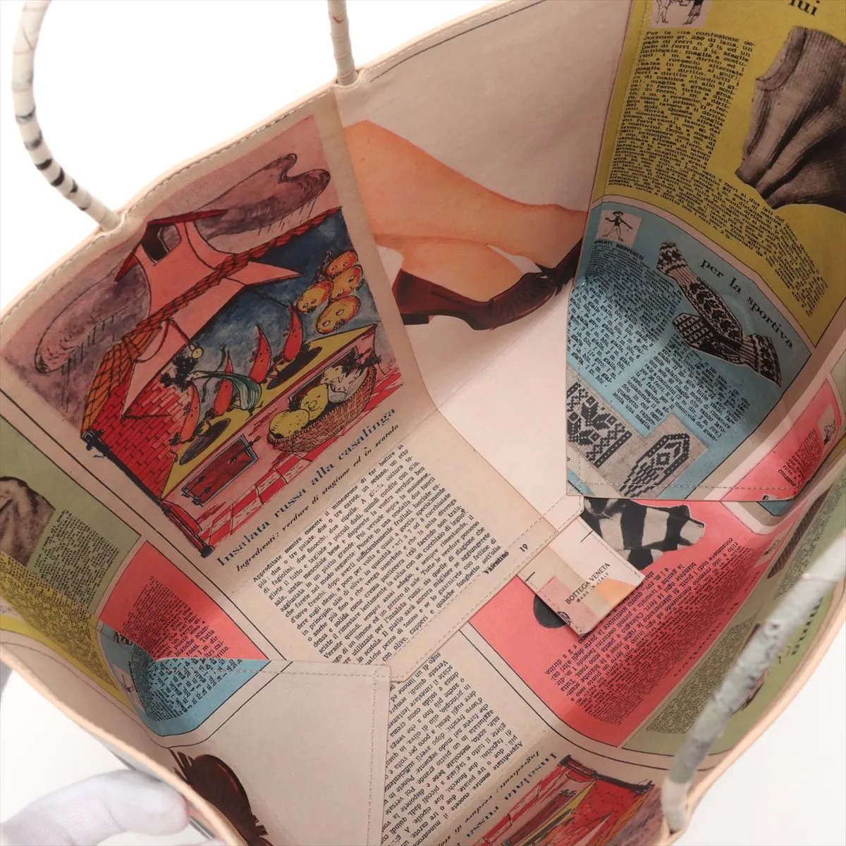 Newspaper Leather Tote Bag, Multicolor — view 7