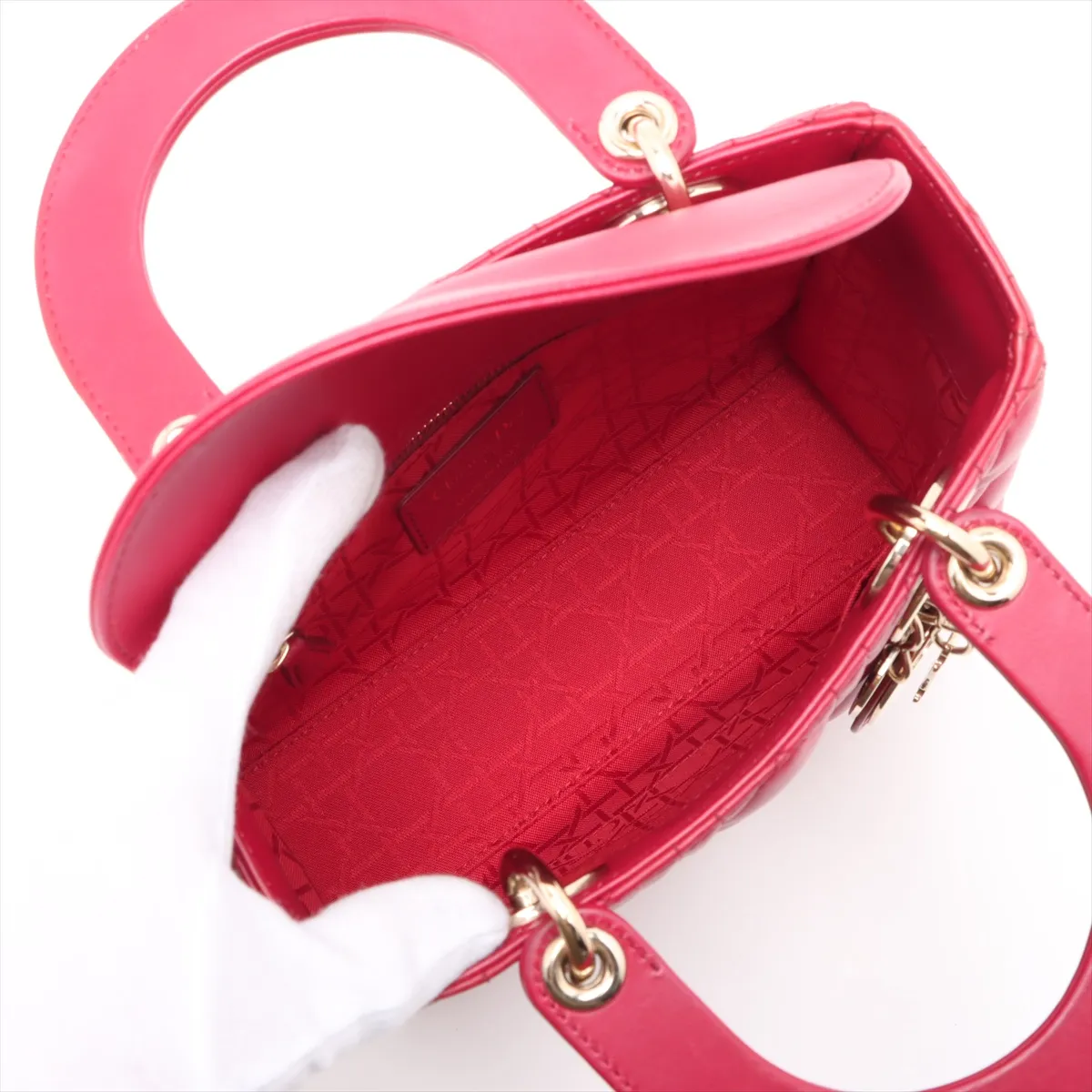 Cannage My Lady Dior Leather 2WAY Handbag Red with Charm — view 8