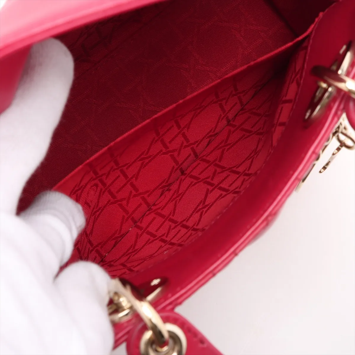 Cannage My Lady Dior Leather 2WAY Handbag Red with Charm — view 10