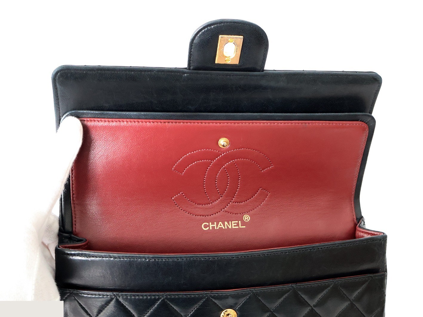 Matelassé 25 Lambskin Double Flap Double Chain Shoulder Bag, Black — view 11