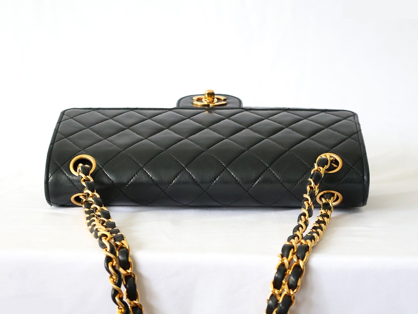 Matelassé 25 Lambskin Double Flap Double Chain Shoulder Bag, Black — view 8