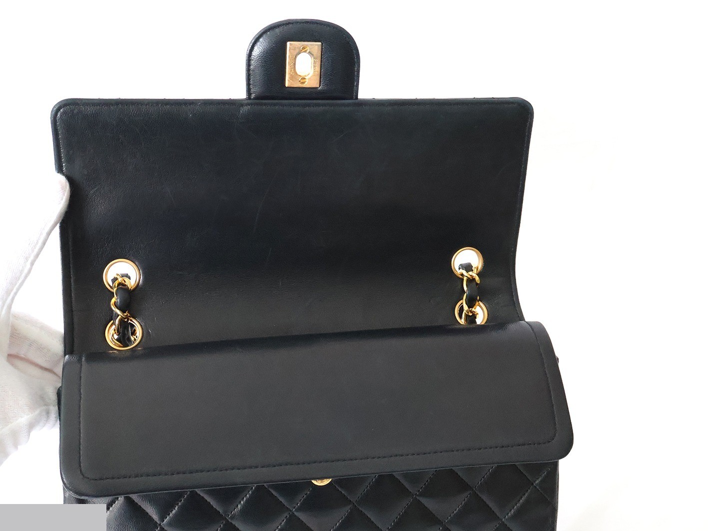Matelassé 25 Lambskin Double Flap Double Chain Shoulder Bag, Black — view 10