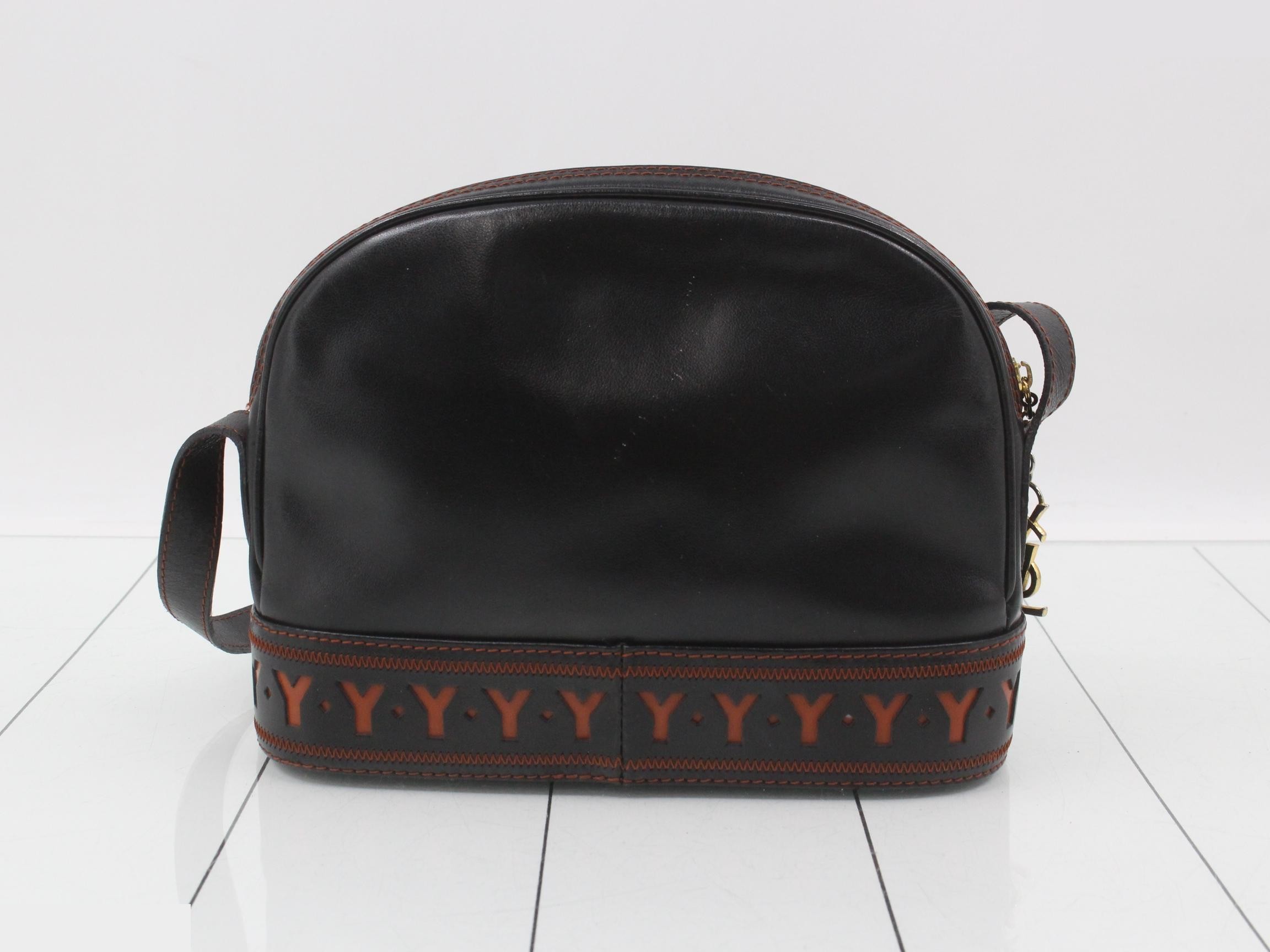 Logo Line Shoulder Bag, Leather, Black x Orange Brown — view 2