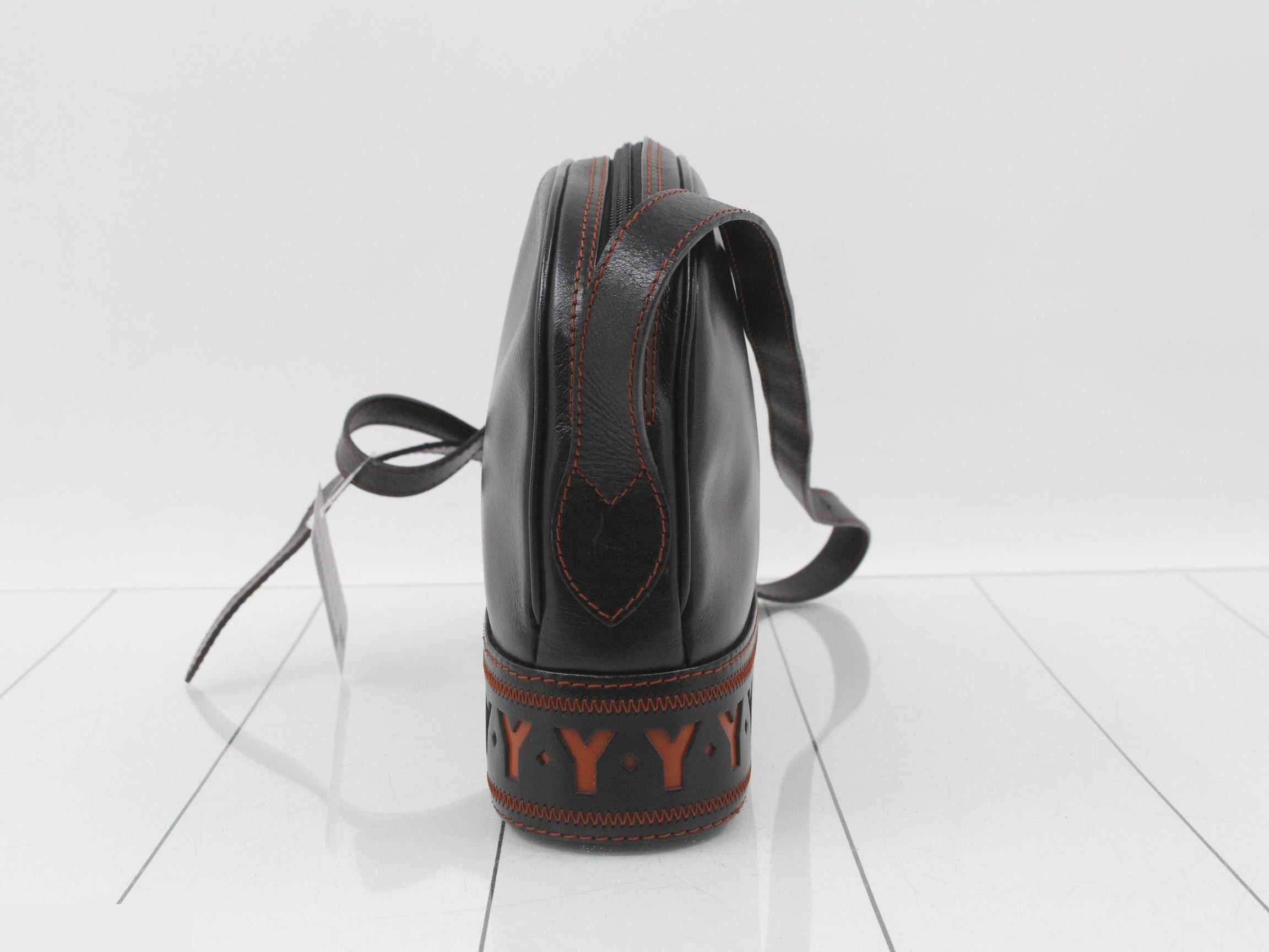 Logo Line Shoulder Bag, Leather, Black x Orange Brown — view 3