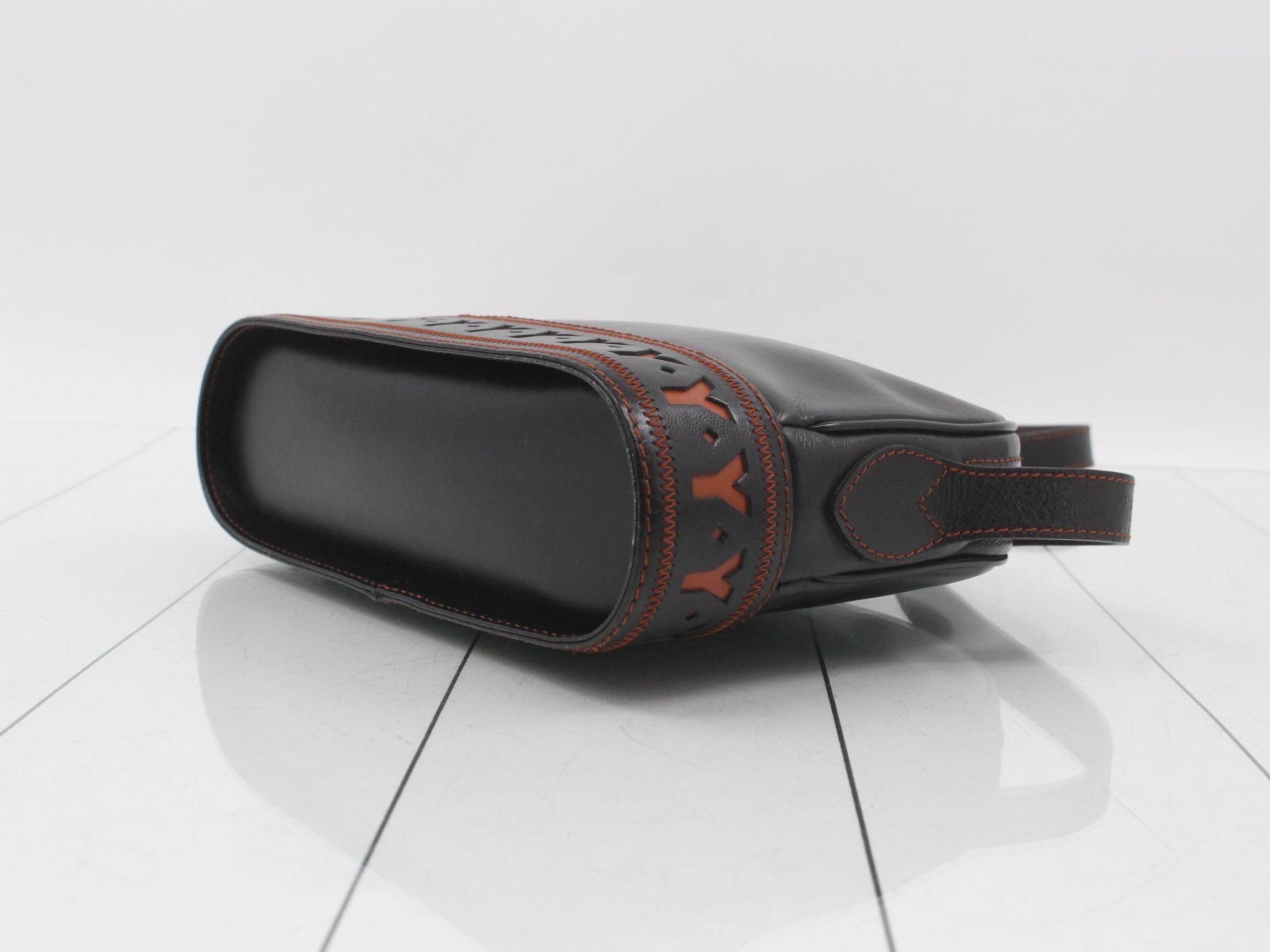 Logo Line Shoulder Bag, Leather, Black x Orange Brown — view 6