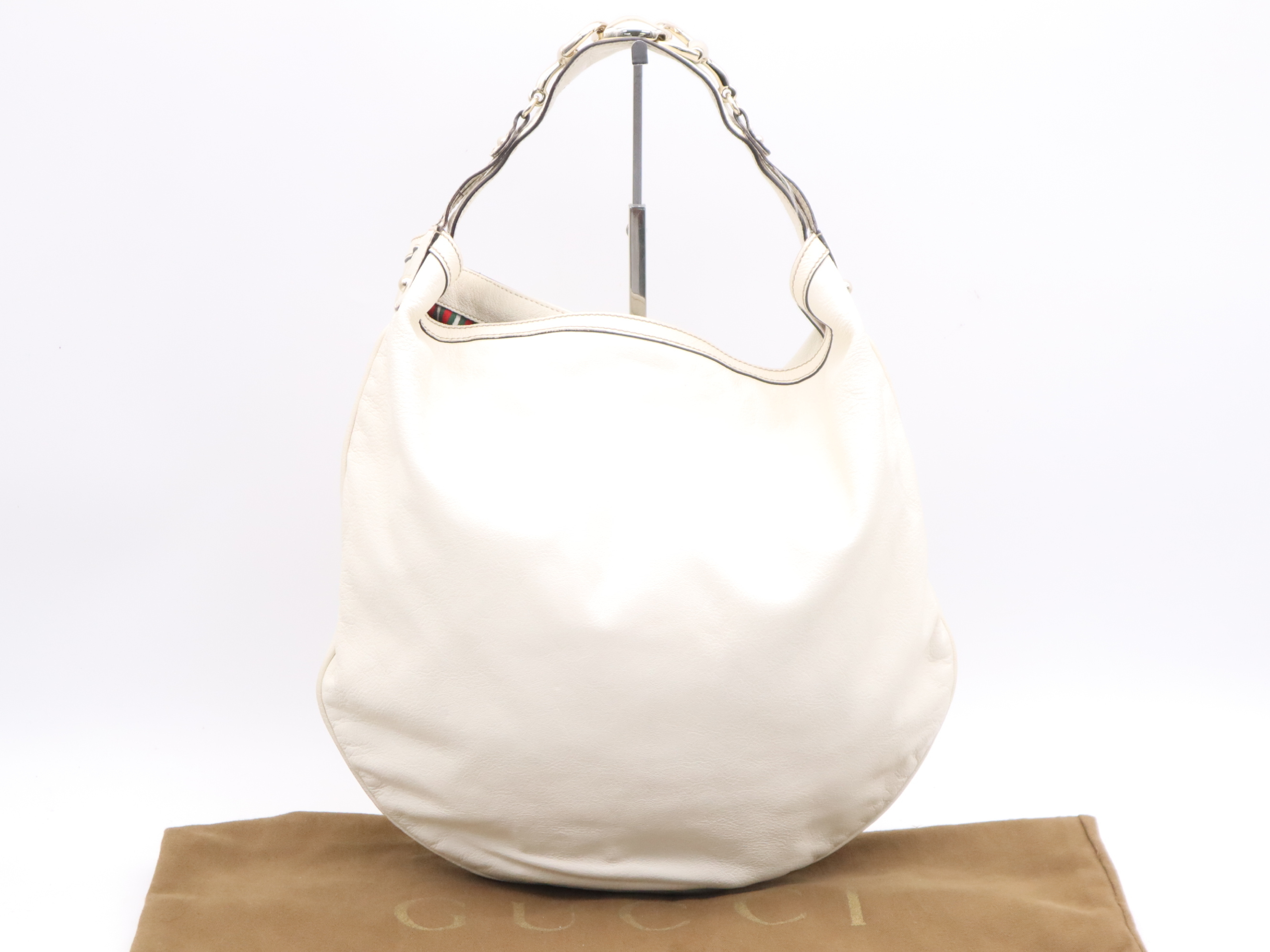 170014 Leather One-Shoulder Bag with Dust Bag, White Shoulder Bag