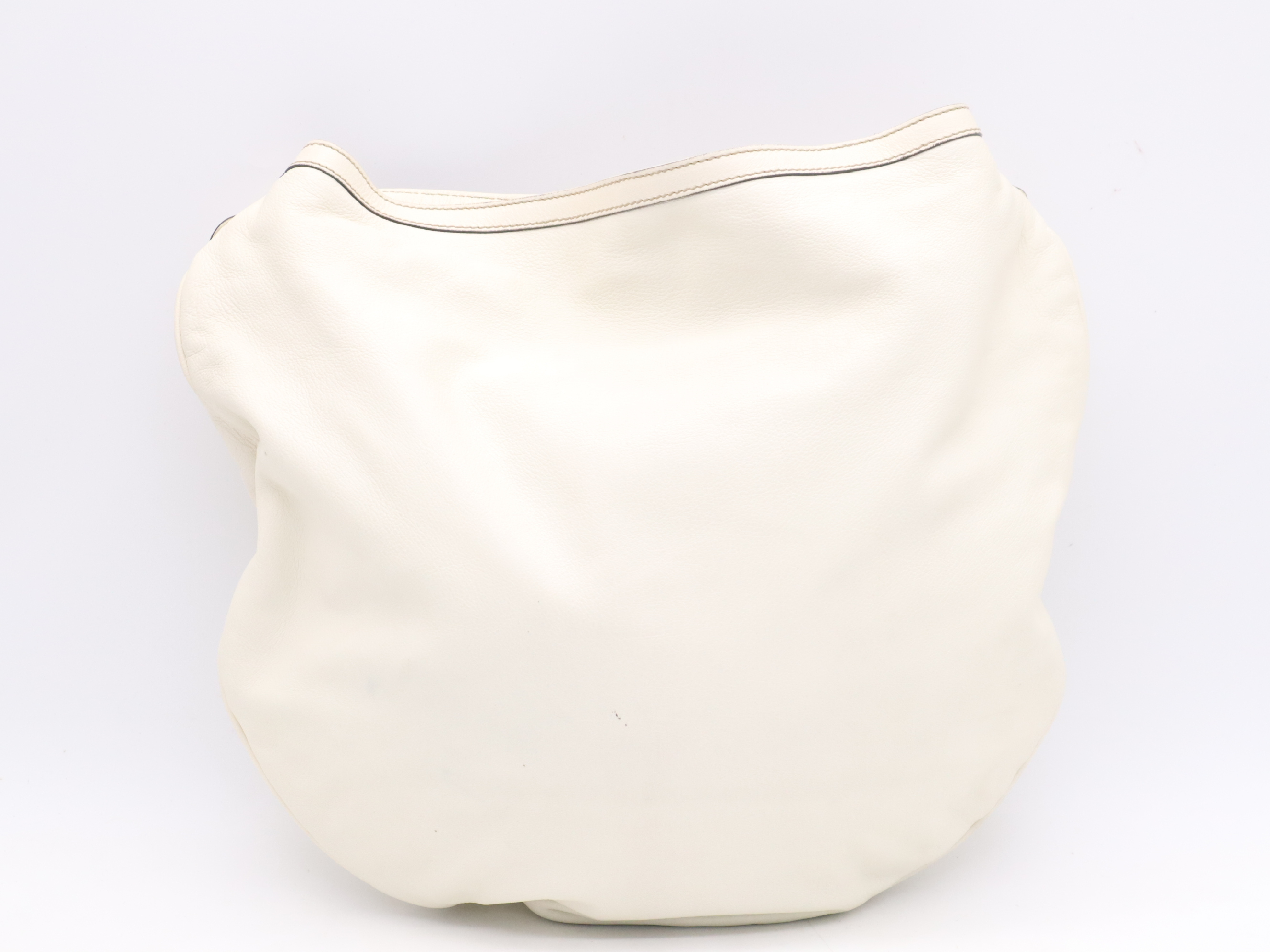 170014 Leather One-Shoulder Bag with Dust Bag, White Shoulder Bag — view 2