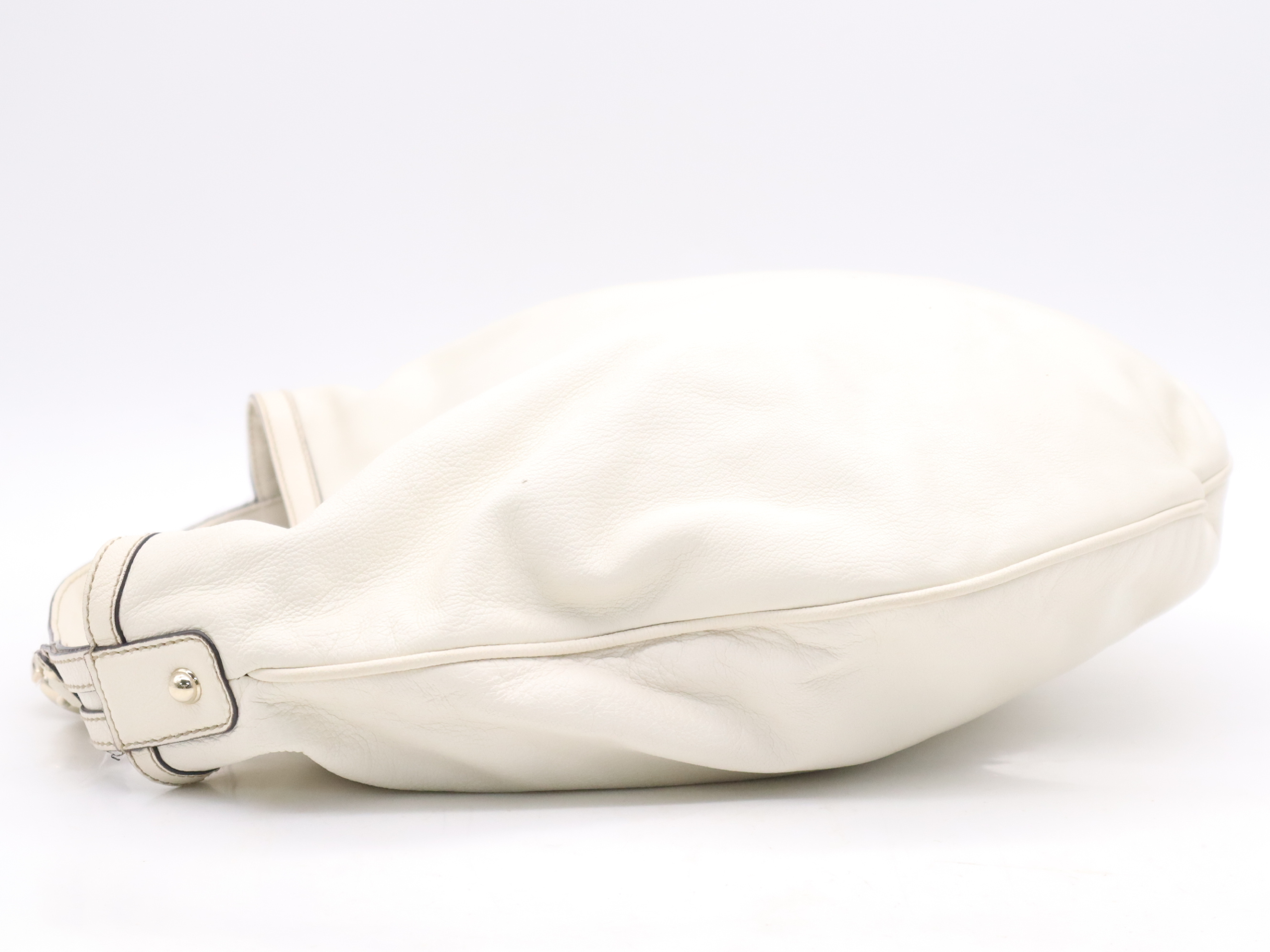 170014 Leather One-Shoulder Bag with Dust Bag, White Shoulder Bag — view 3