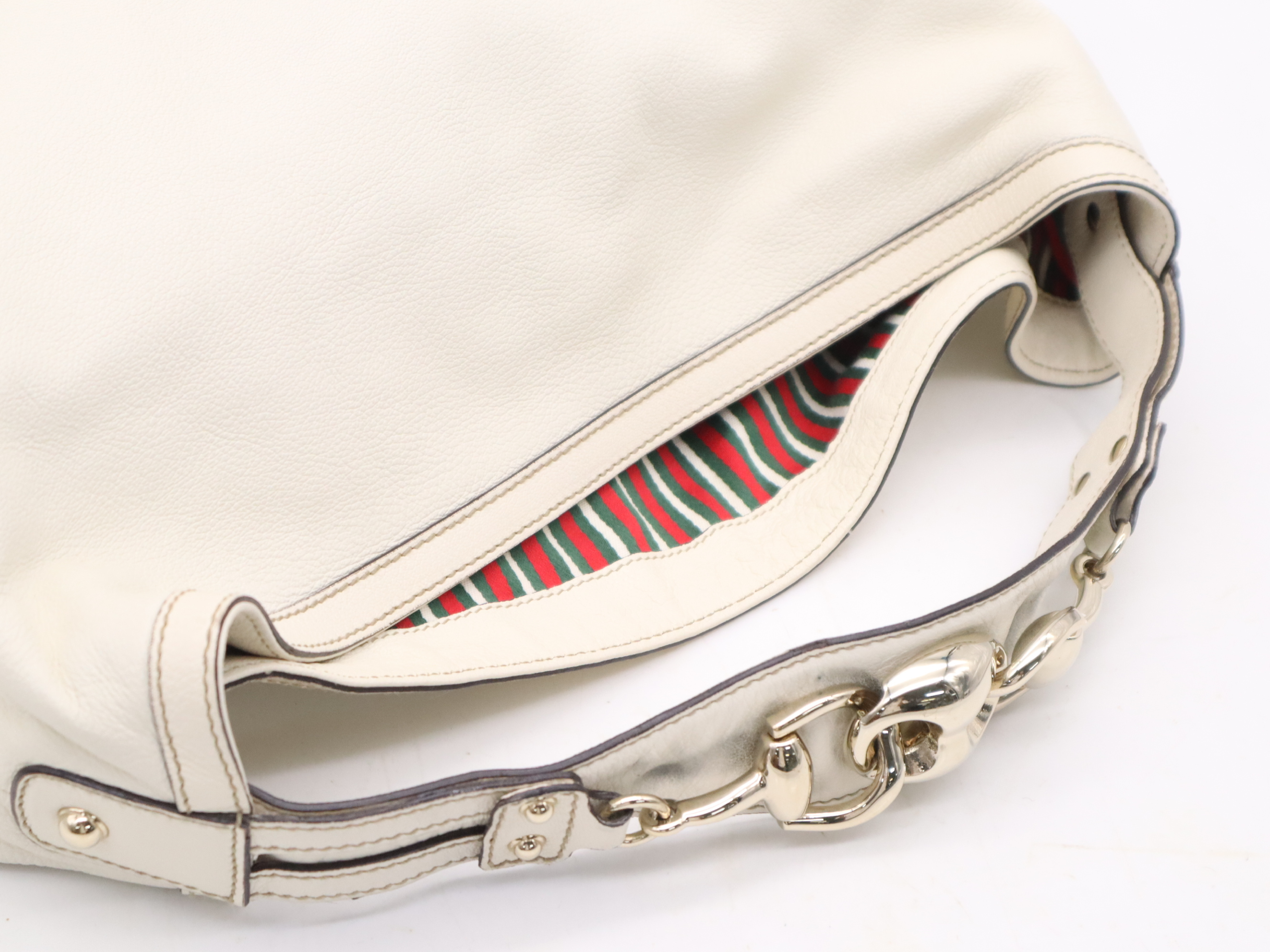 170014 Leather One-Shoulder Bag with Dust Bag, White Shoulder Bag — view 6