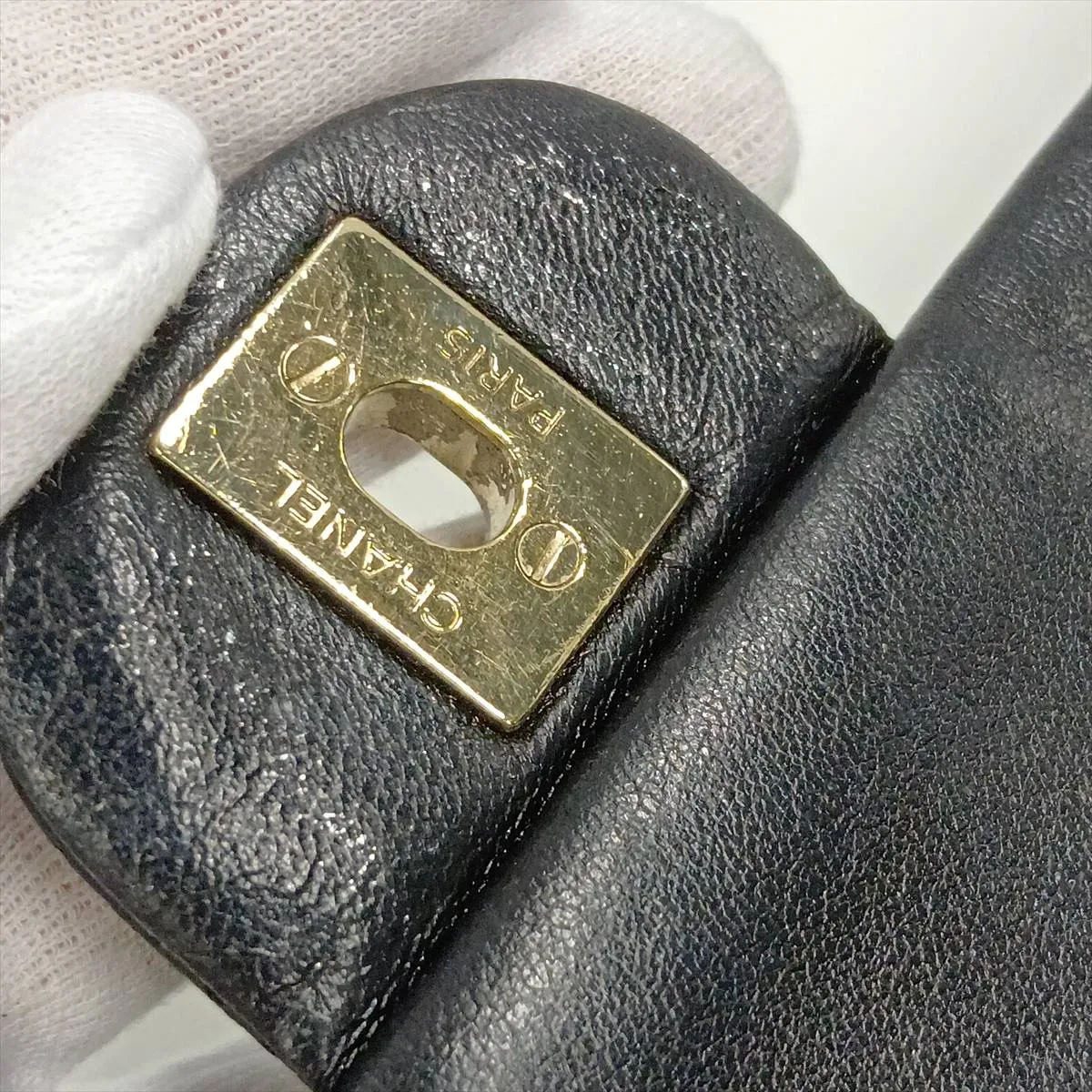Matelassé Perforated Leather Single Flap Double Chain Bag, Black with Gold Hardware, 20664132 (Serial Number in the 20s) — view 11