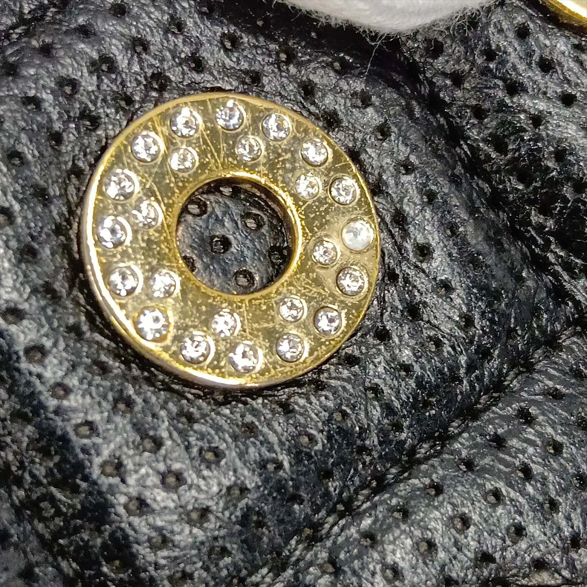 Matelassé Perforated Leather Single Flap Double Chain Bag, Black with Gold Hardware, 20664132 (Serial Number in the 20s) — view 15