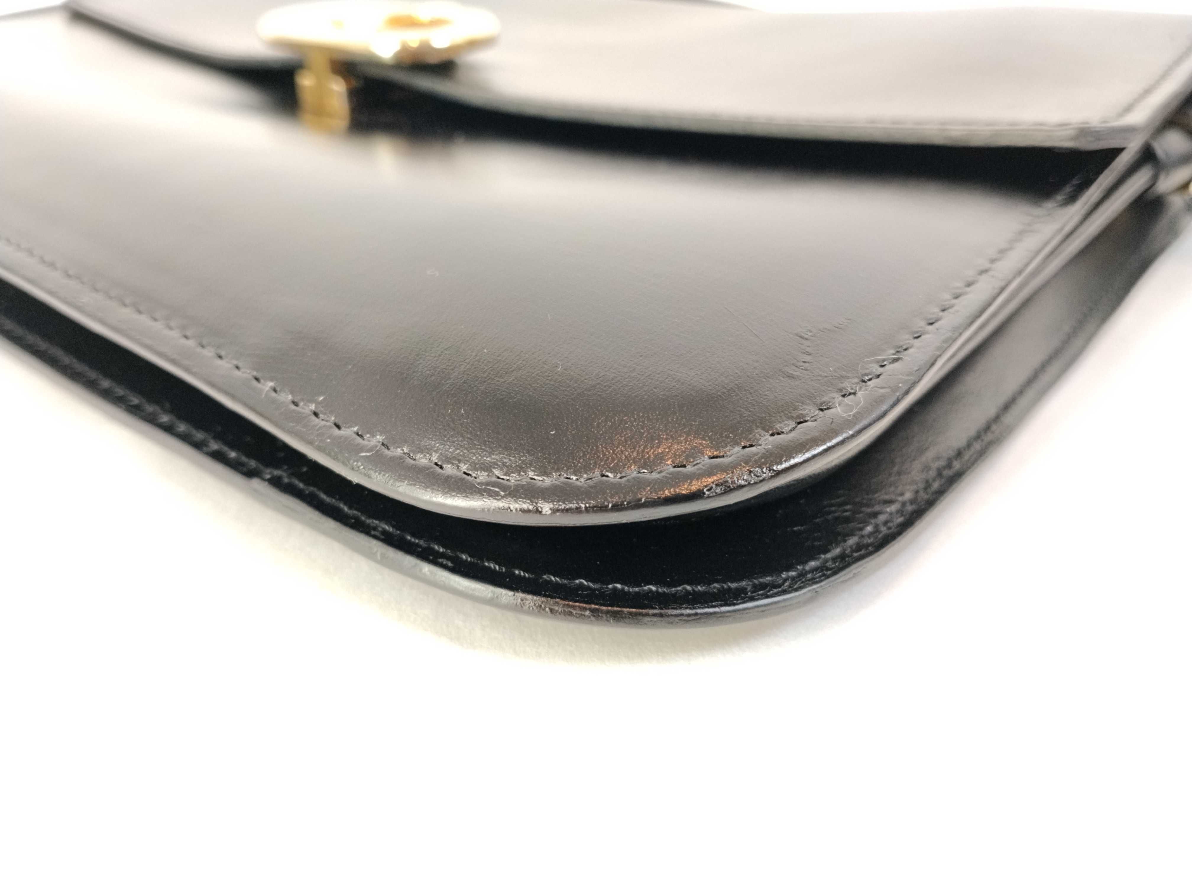Triomphe Leather Shoulder Bag, Black — view 6