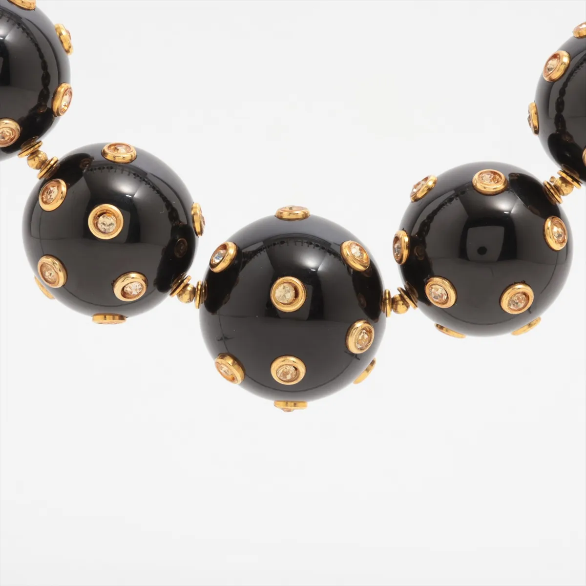 necklace, resin and rhinestones, black. Shows signs of wear, including — view 2