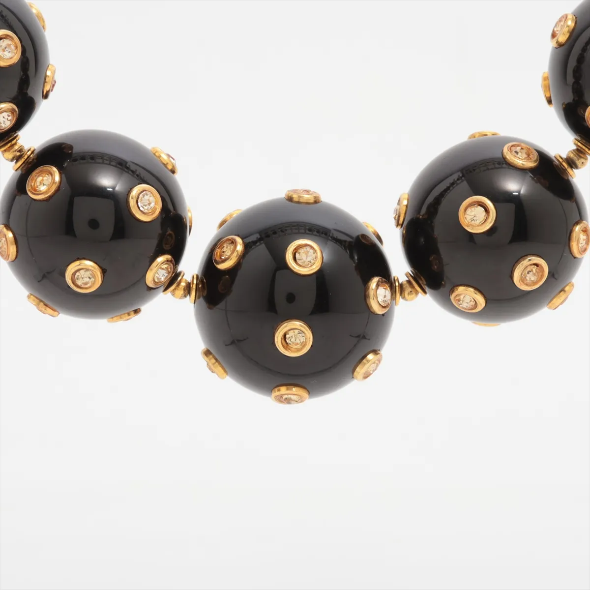 necklace, resin and rhinestones, black. Shows signs of wear, including — view 3