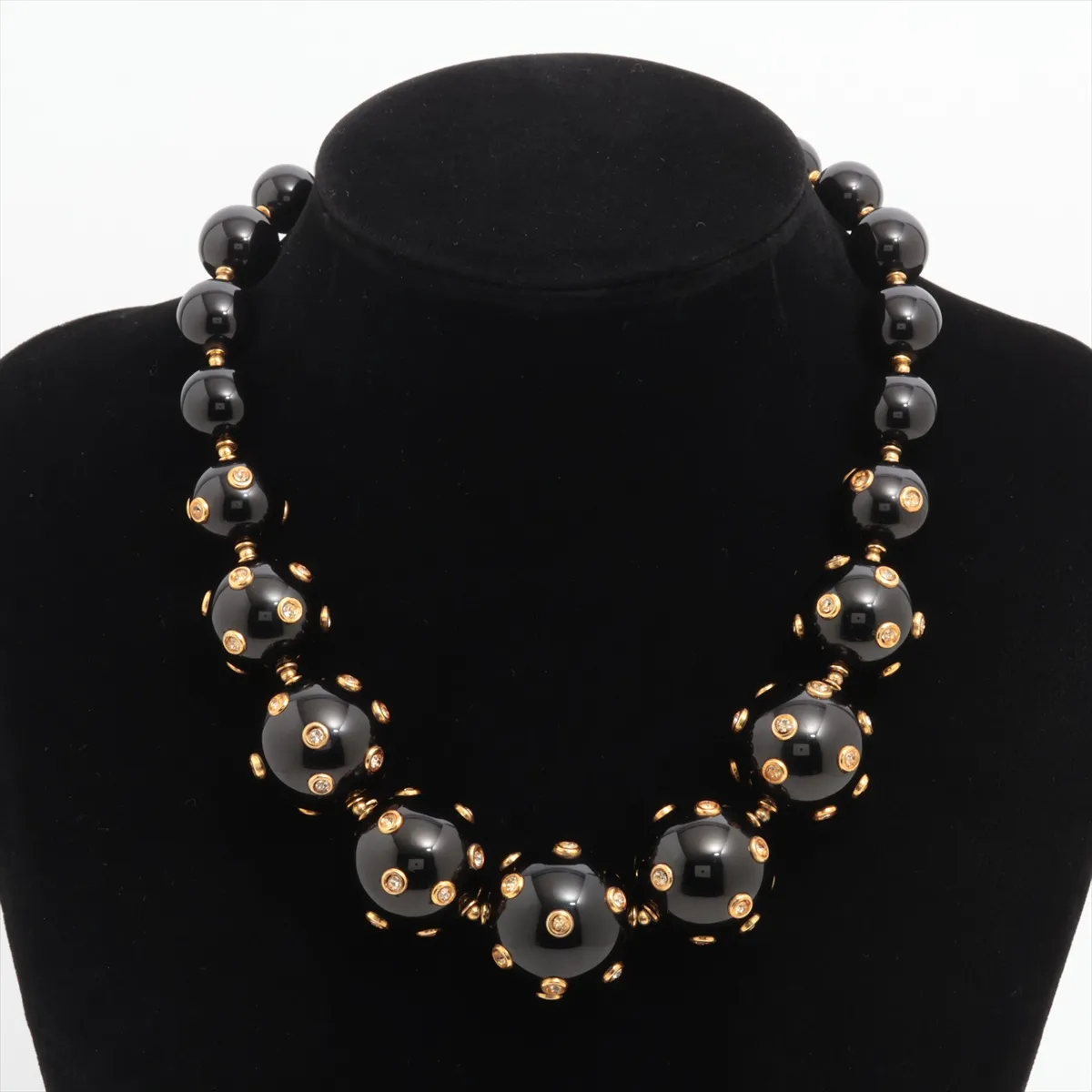 necklace, resin and rhinestones, black. Shows signs of wear, including — view 6