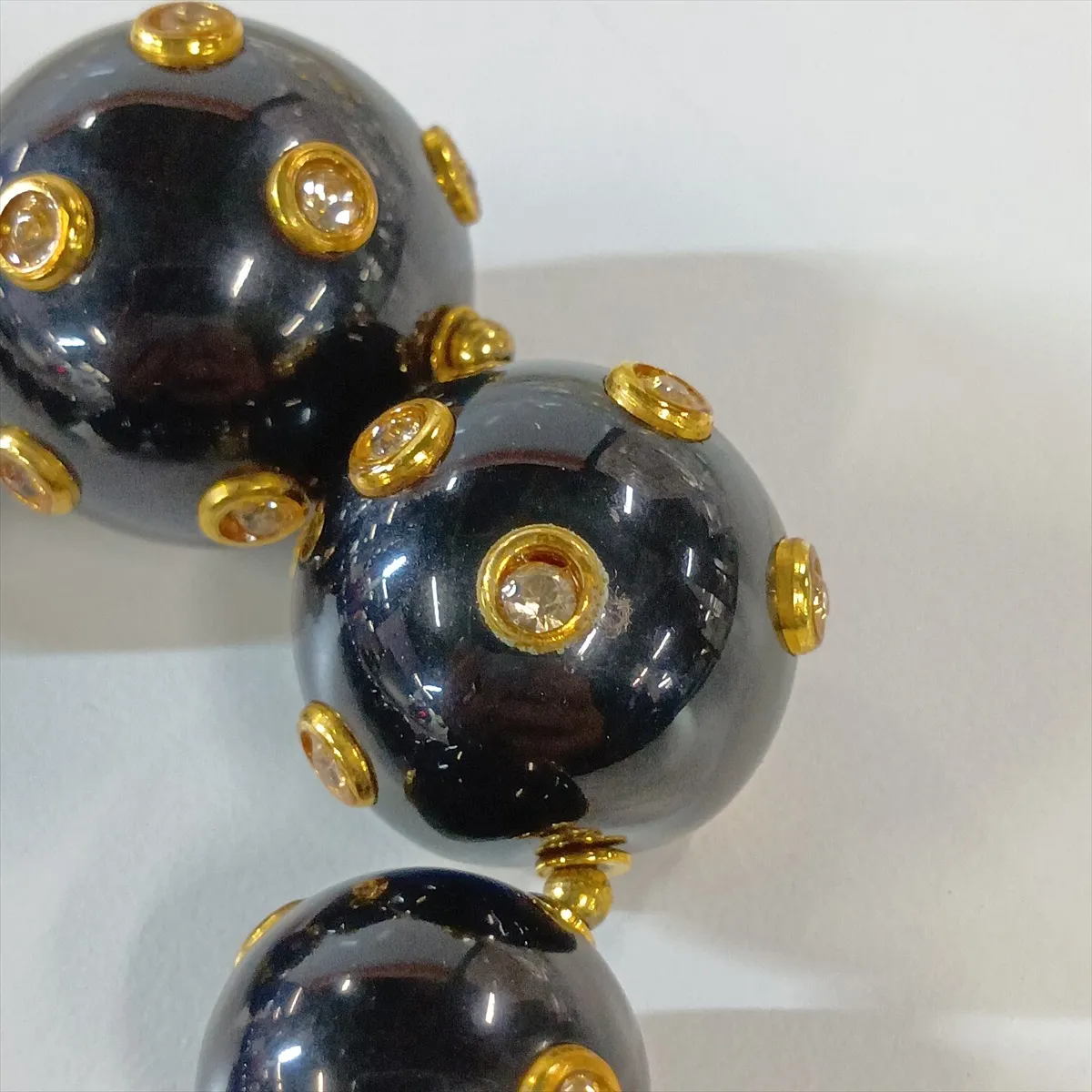 necklace, resin and rhinestones, black. Shows signs of wear, including — view 7