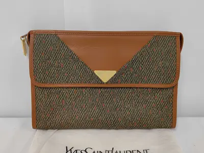 vintage tweed and PVC clutch bag