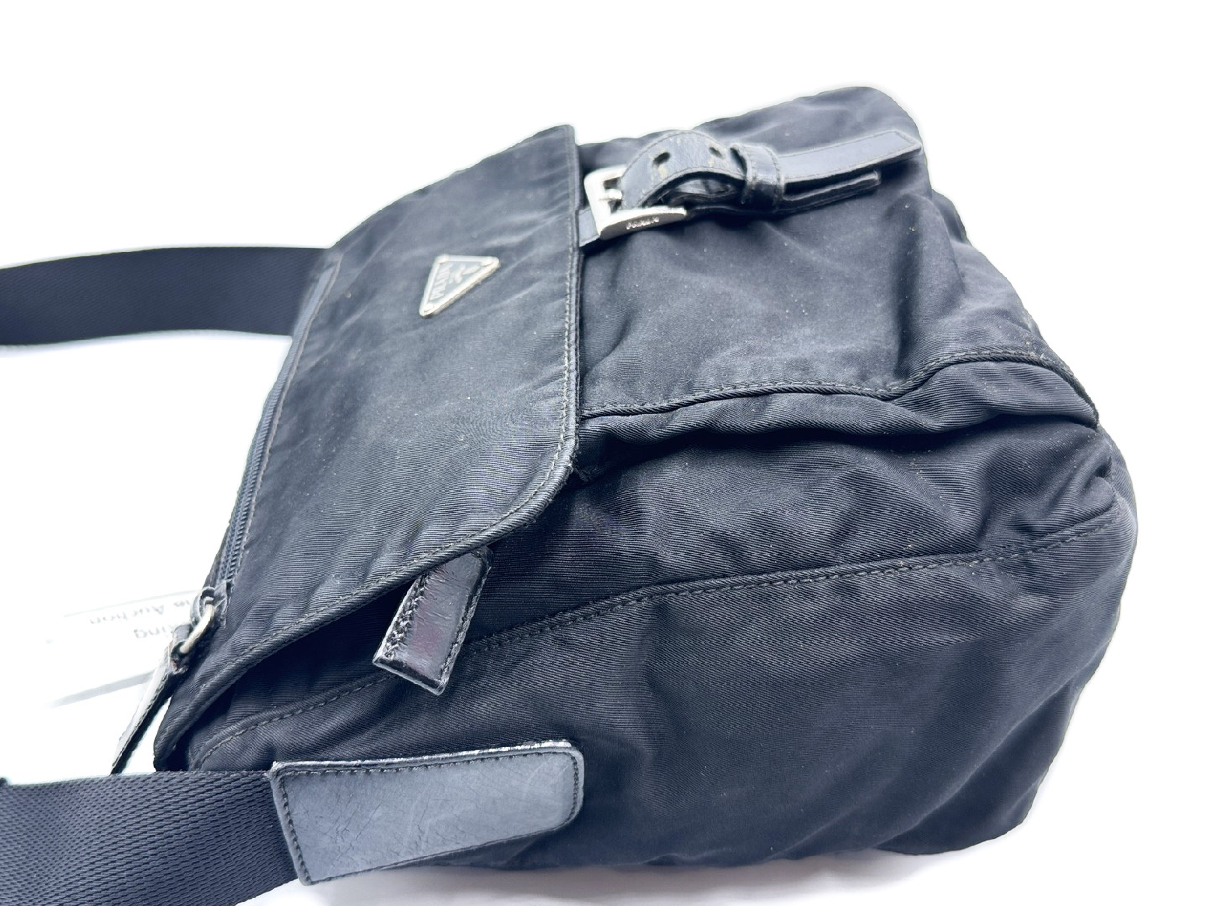 Nylon Shoulder Bag, Black, Triangle Plate — view 3