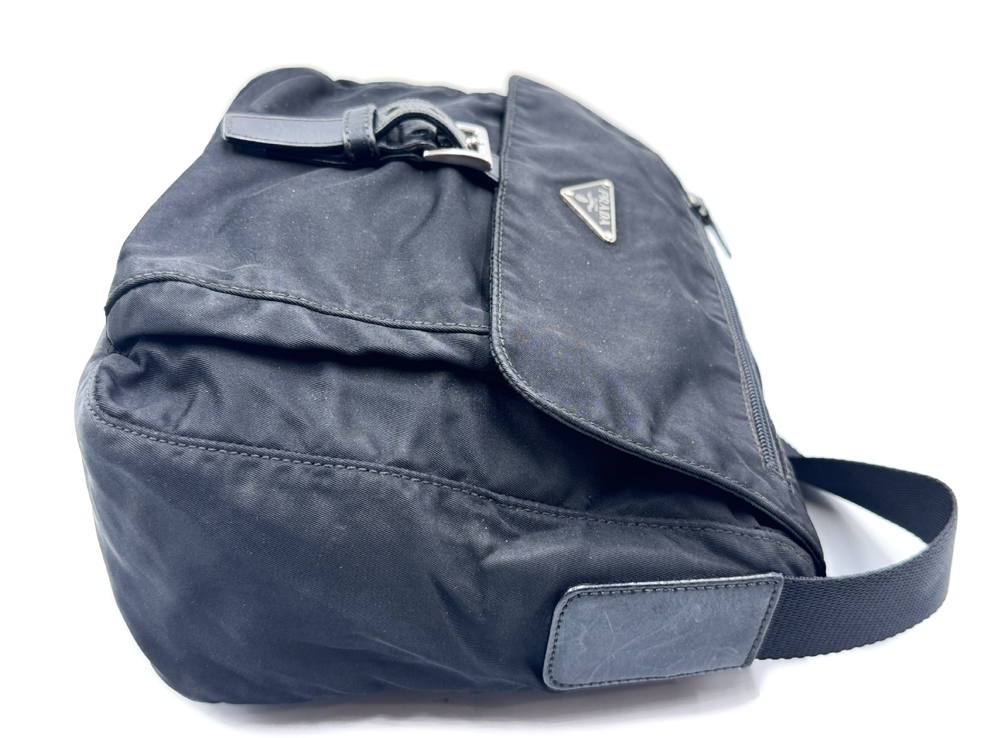 Nylon Shoulder Bag, Black, Triangle Plate — view 4