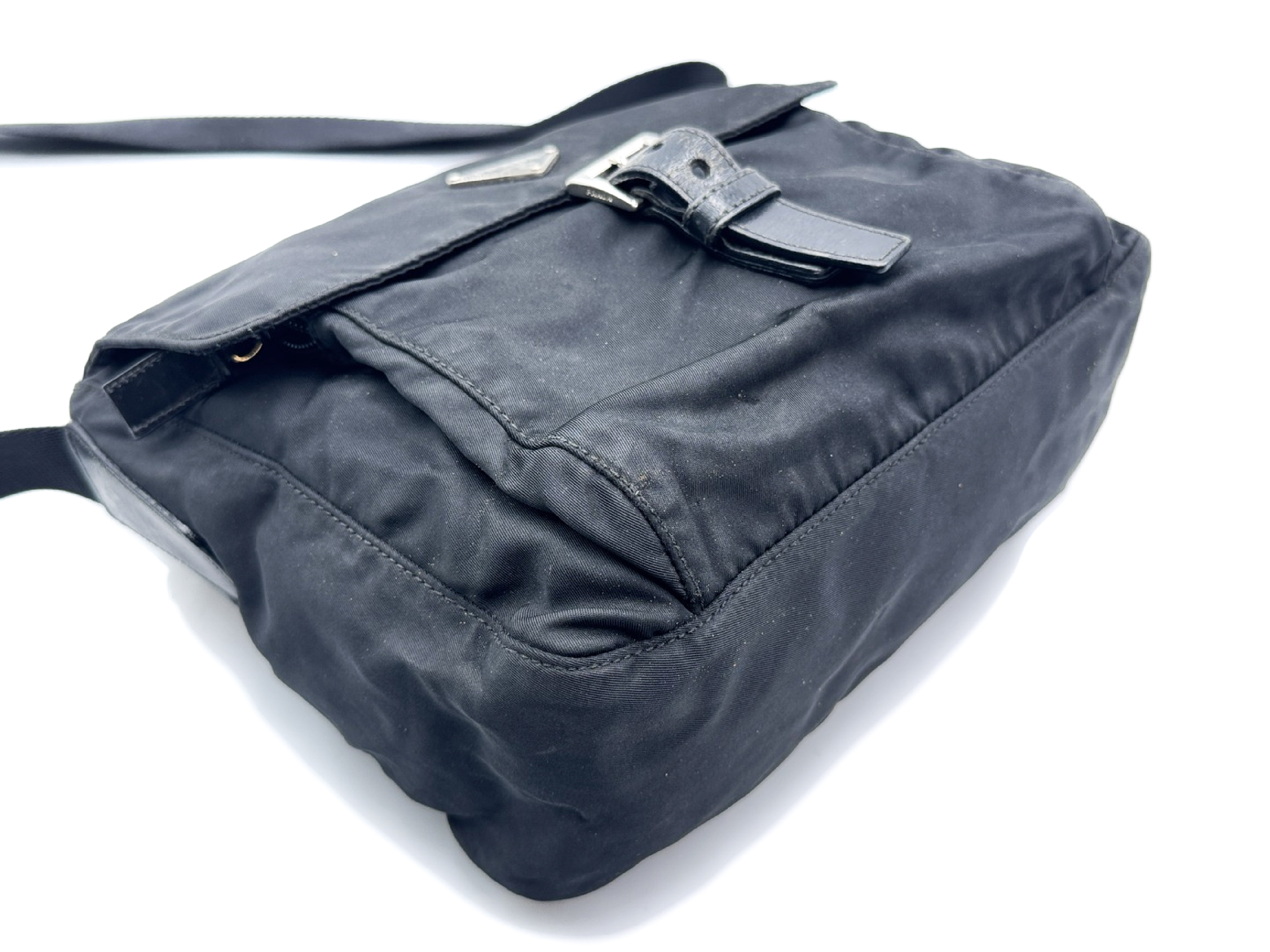 Nylon Shoulder Bag, Black, Triangle Plate — view 5
