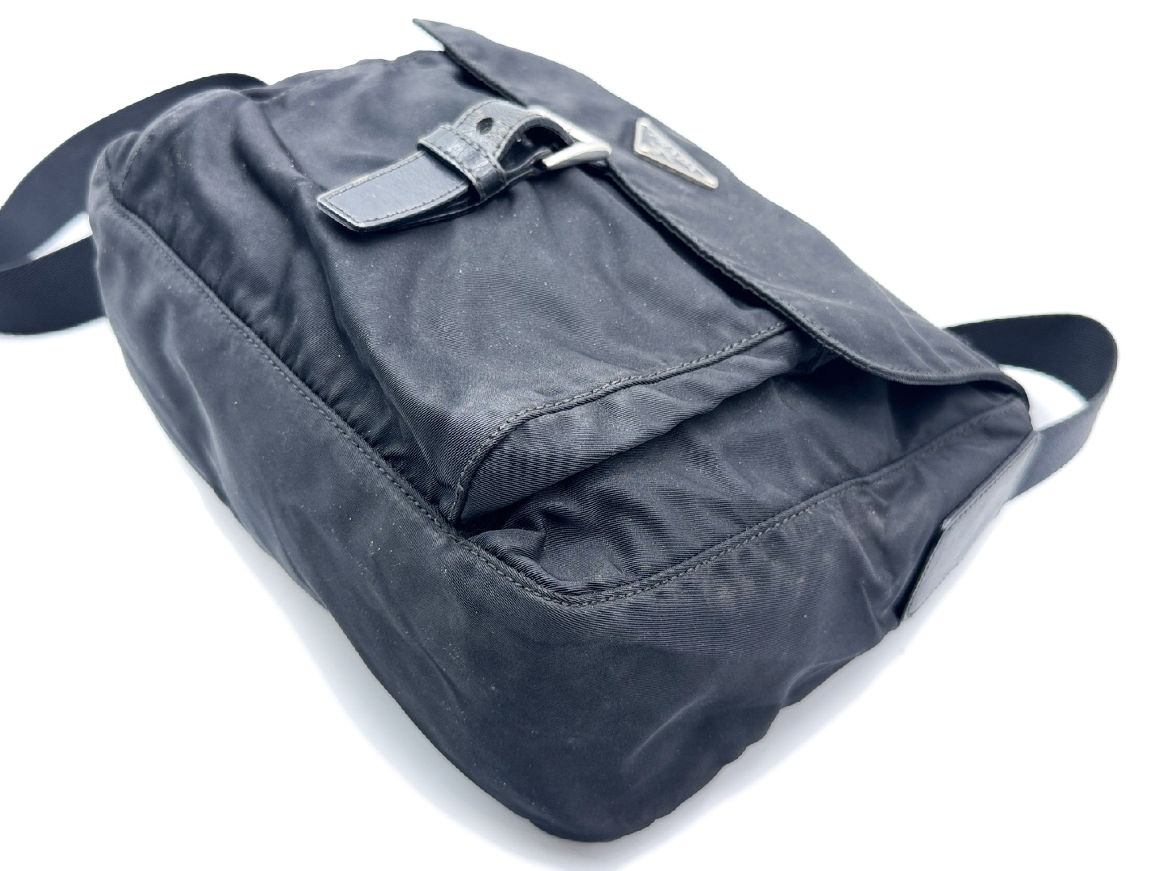 Nylon Shoulder Bag, Black, Triangle Plate — view 6
