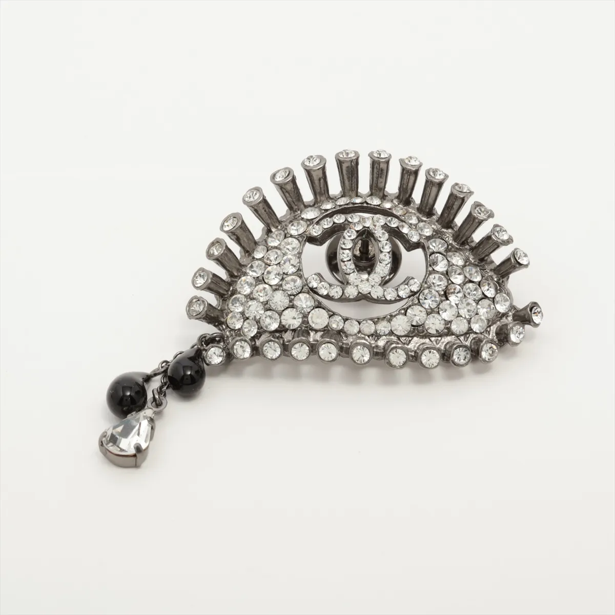 Coco Mark 02A Pin Brooch, Metal x Rhinestone, Silver. Shows signs of wear,