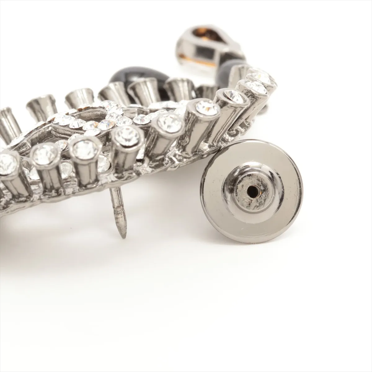 Coco Mark 02A Pin Brooch, Metal x Rhinestone, Silver. Shows signs of wear, — view 3