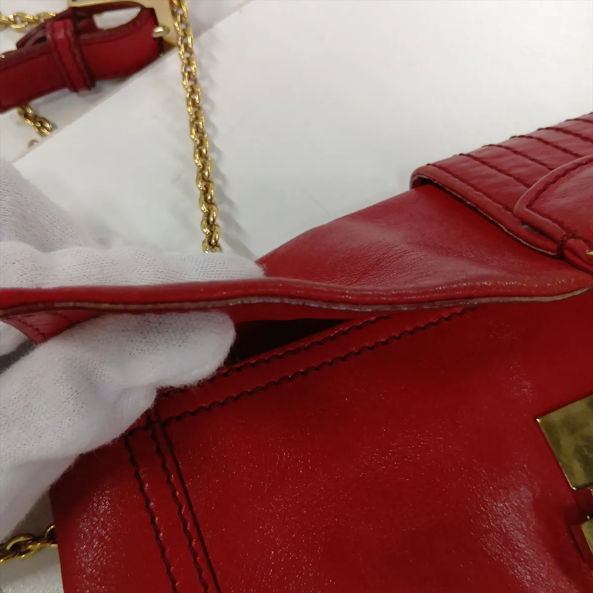 8BT139 Leather Chain Shoulder Bag, Red — view 12